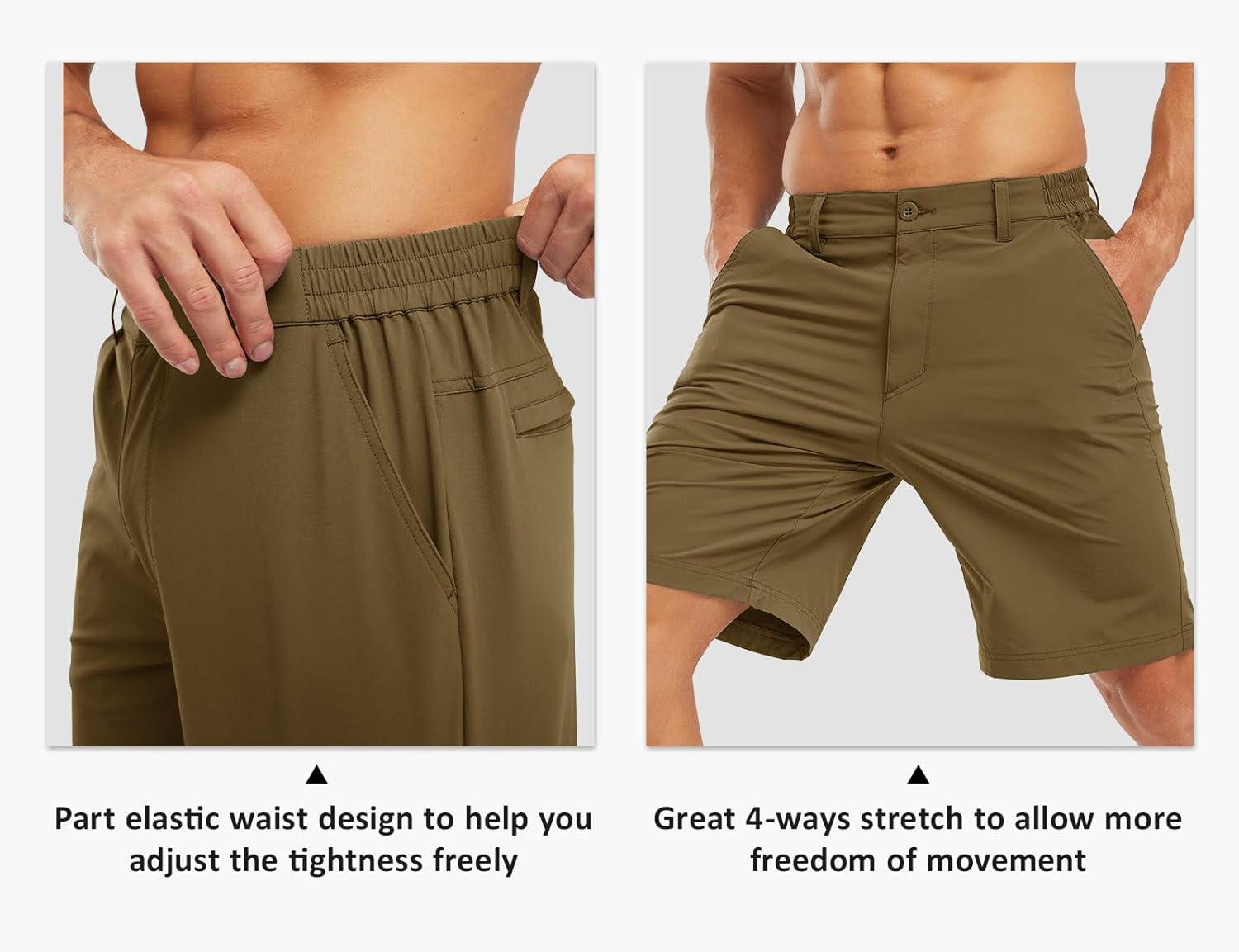 imageTBMPOY Mens Shorts Golf 9quot Casual Elastic Waist Quick Dry Flat Front Travel Shorts with 5 PocketsKhaki
