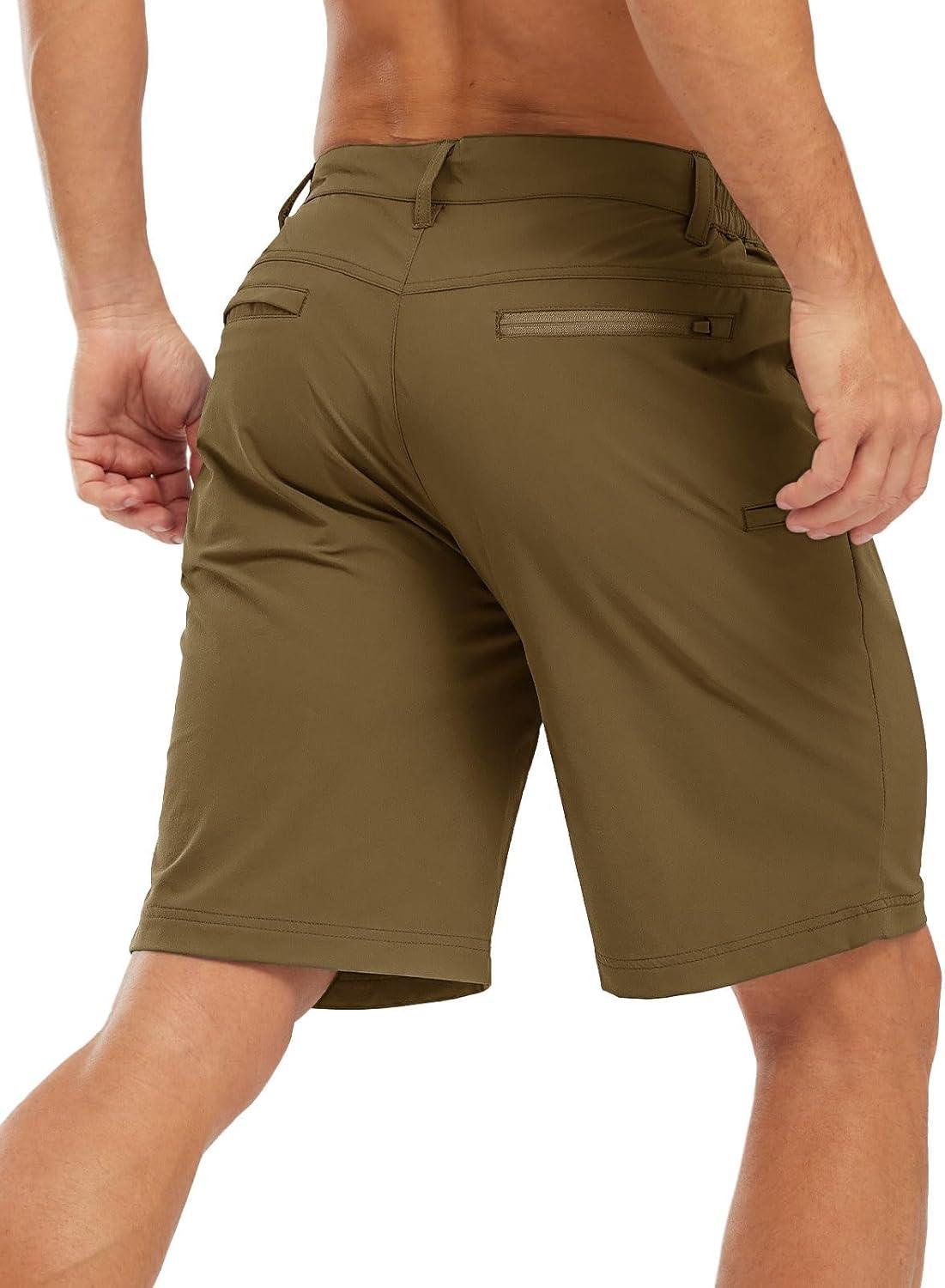 imageTBMPOY Mens Shorts Golf 9quot Casual Elastic Waist Quick Dry Flat Front Travel Shorts with 5 PocketsKhaki