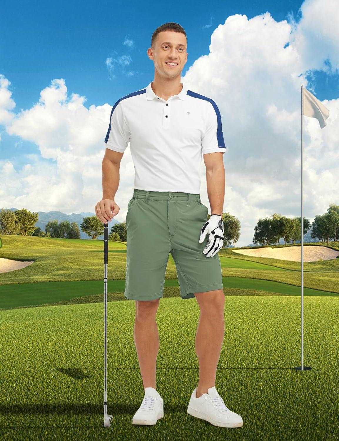 imageTBMPOY Mens Shorts Golf 9quot Casual Elastic Waist Quick Dry Flat Front Travel Shorts with 5 PocketsLight Army