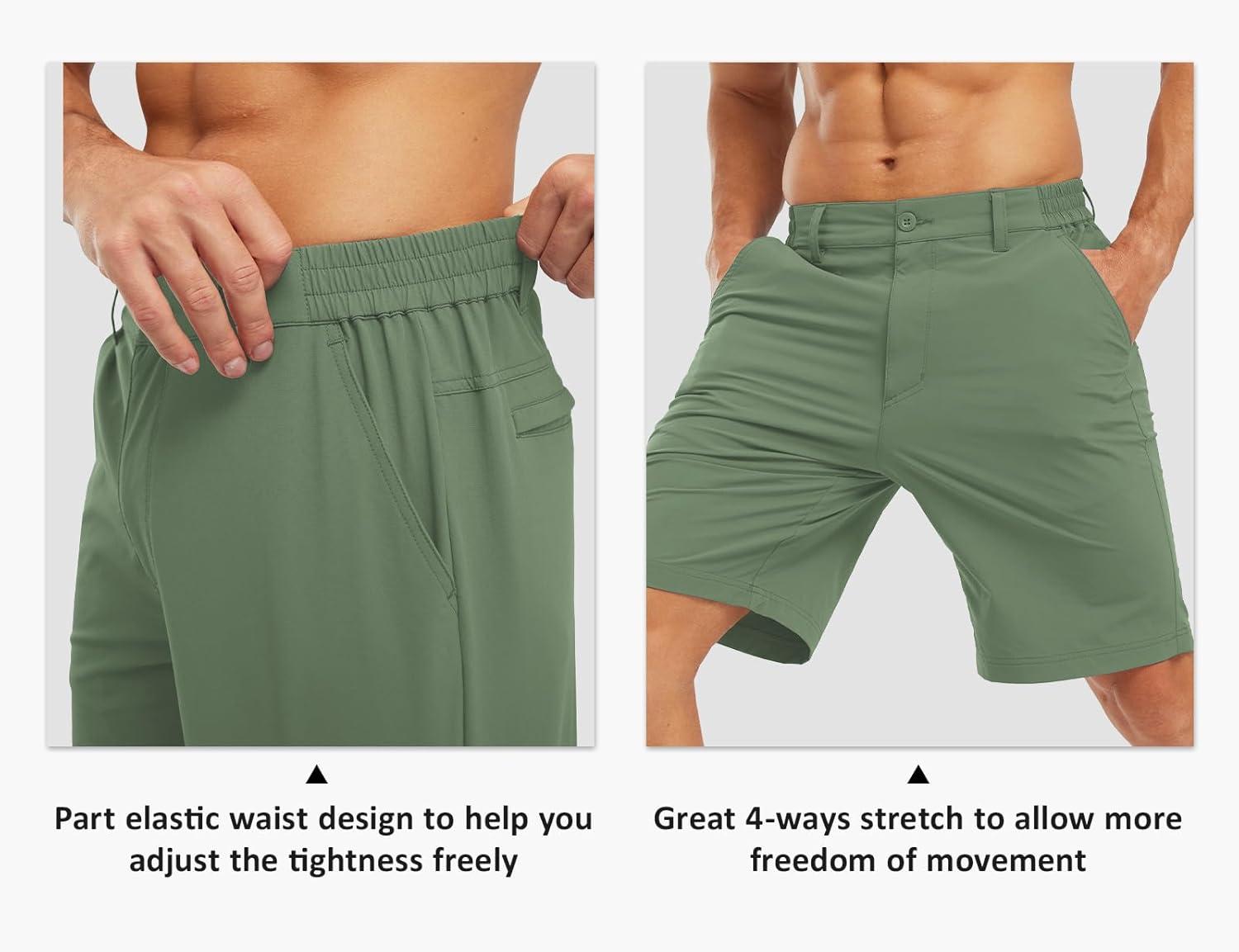 imageTBMPOY Mens Shorts Golf 9quot Casual Elastic Waist Quick Dry Flat Front Travel Shorts with 5 PocketsLight Army