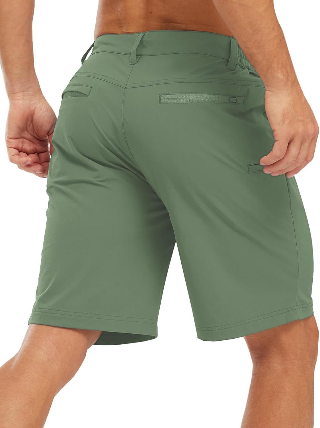 imageTBMPOY Mens Shorts Golf 9quot Casual Elastic Waist Quick Dry Flat Front Travel Shorts with 5 PocketsLight Army