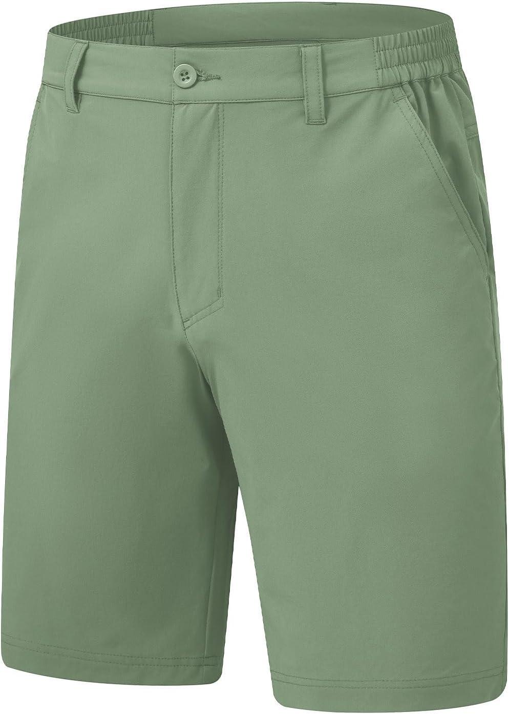 imageTBMPOY Mens Shorts Golf 9quot Casual Elastic Waist Quick Dry Flat Front Travel Shorts with 5 PocketsLight Army