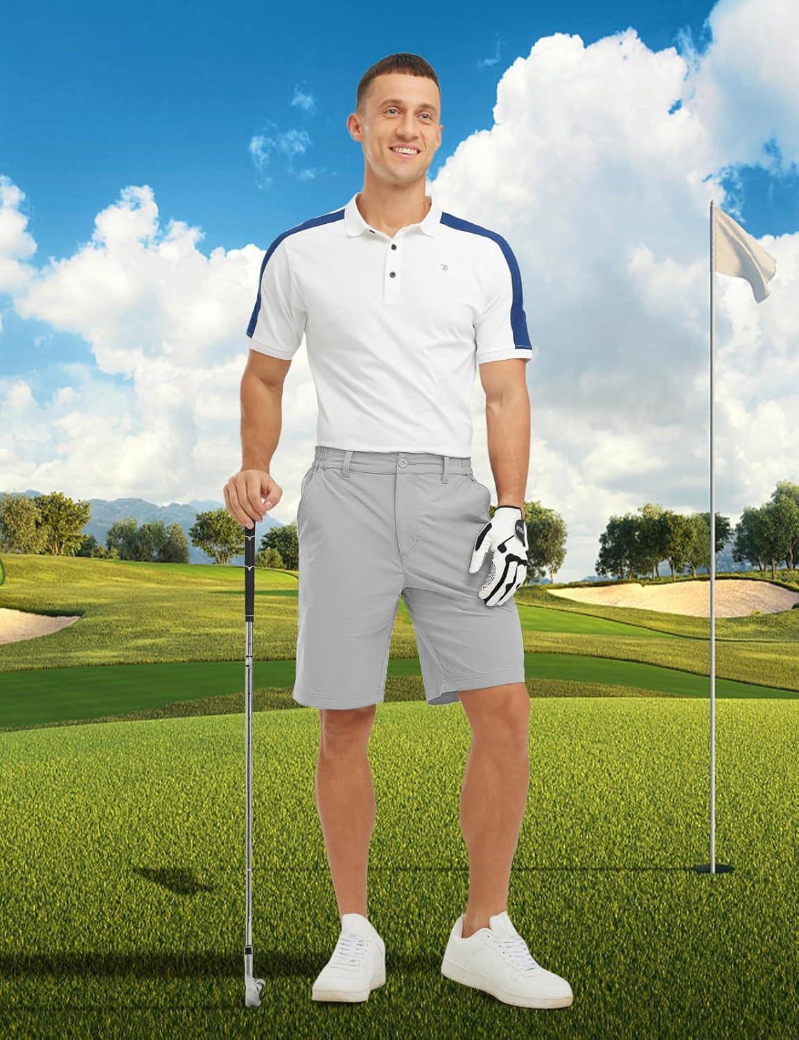 imageTBMPOY Mens Shorts Golf 9quot Casual Elastic Waist Quick Dry Flat Front Travel Shorts with 5 PocketsLight Grey