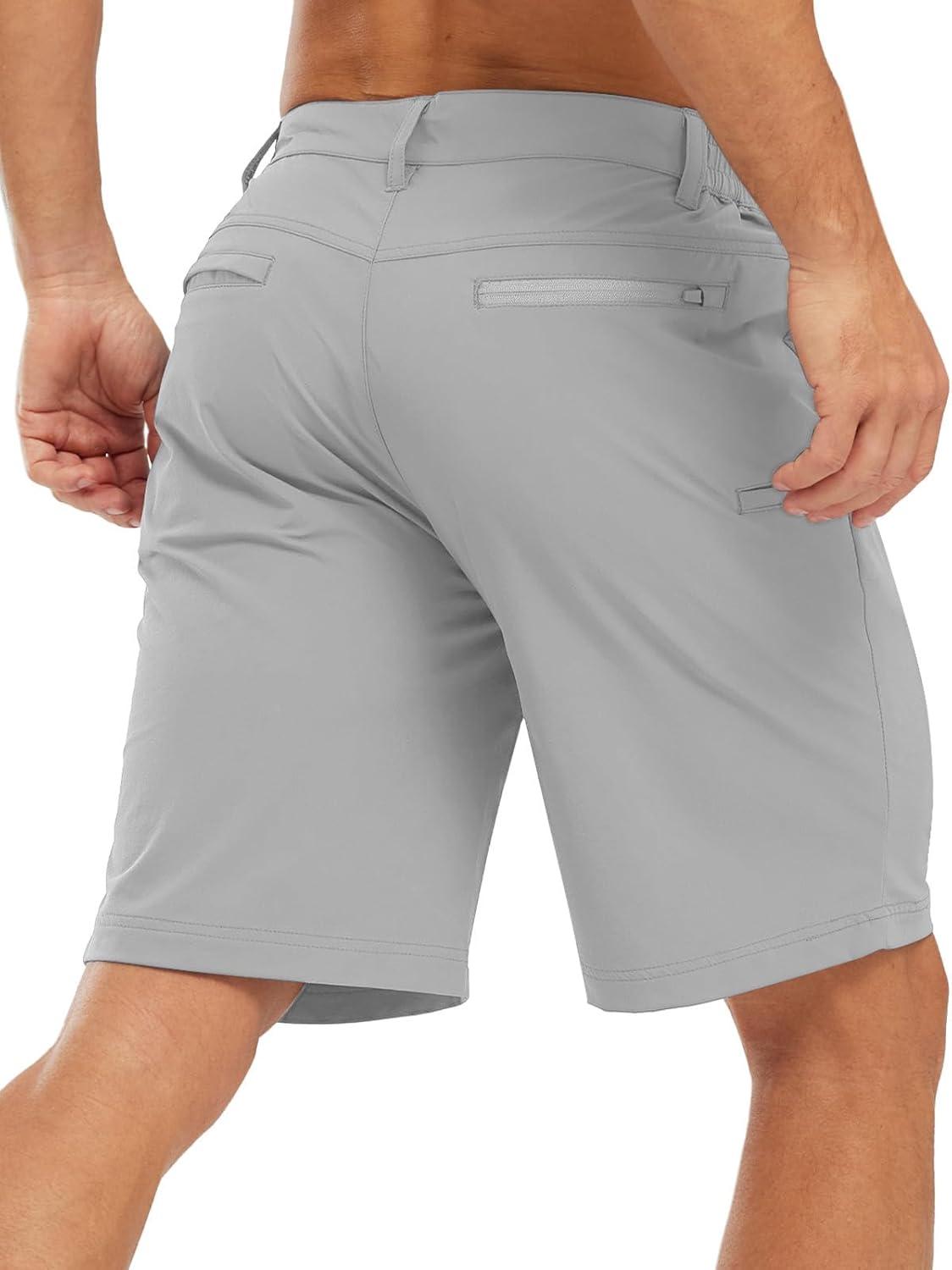 imageTBMPOY Mens Shorts Golf 9quot Casual Elastic Waist Quick Dry Flat Front Travel Shorts with 5 PocketsLight Grey