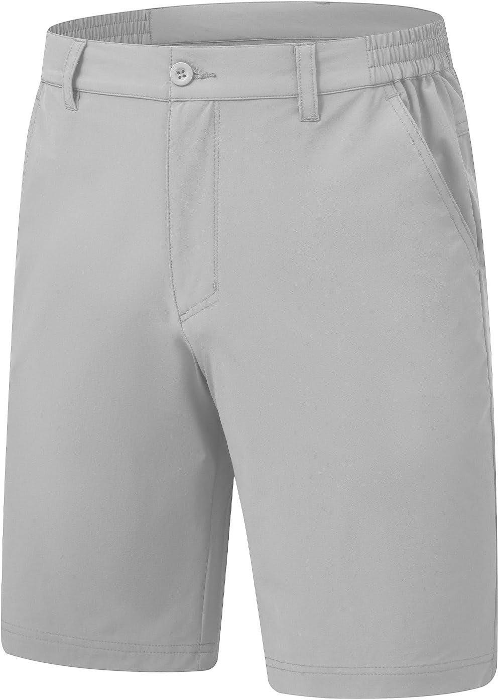 imageTBMPOY Mens Shorts Golf 9quot Casual Elastic Waist Quick Dry Flat Front Travel Shorts with 5 PocketsLight Grey