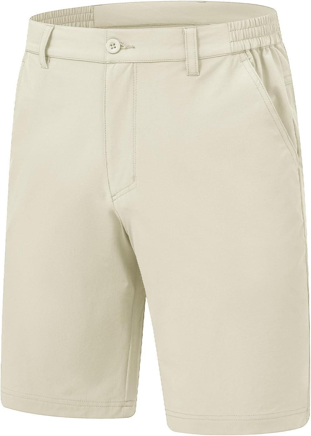 imageTBMPOY Mens Shorts Golf 9quot Casual Elastic Waist Quick Dry Flat Front Travel Shorts with 5 PocketsLight Khaki