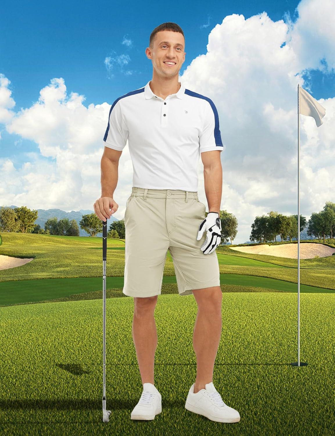 imageTBMPOY Mens Shorts Golf 9quot Casual Elastic Waist Quick Dry Flat Front Travel Shorts with 5 PocketsLight Khaki