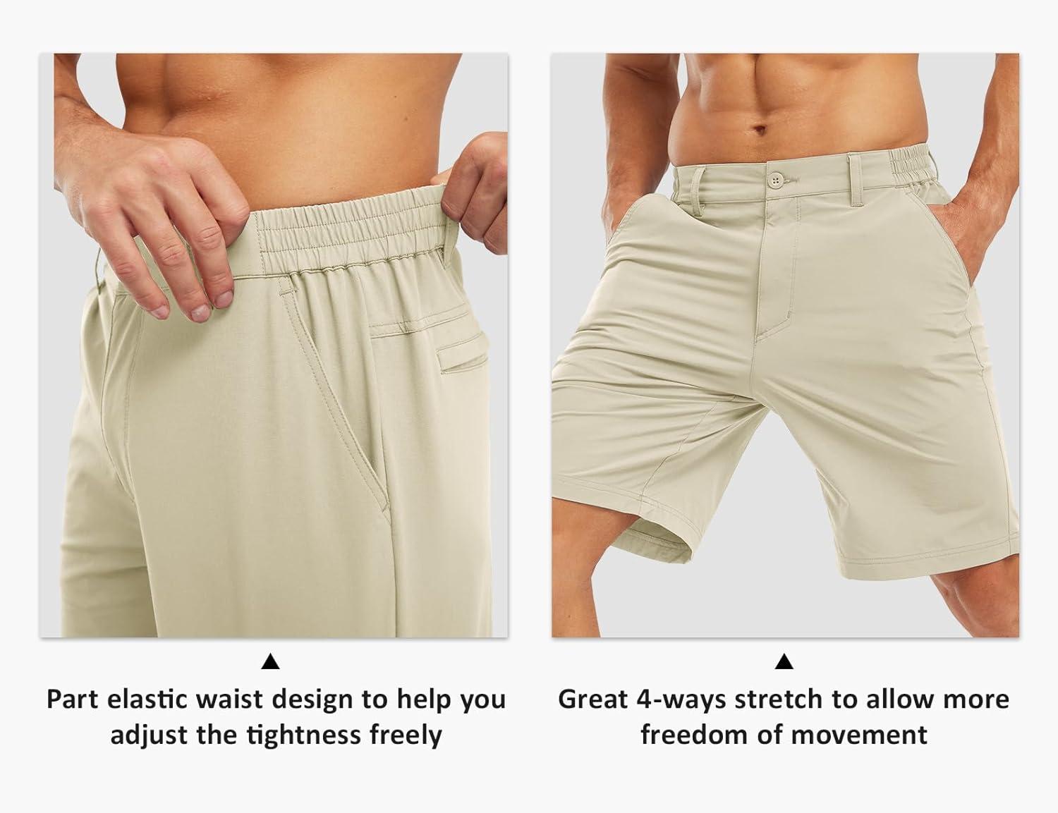 imageTBMPOY Mens Shorts Golf 9quot Casual Elastic Waist Quick Dry Flat Front Travel Shorts with 5 PocketsLight Khaki