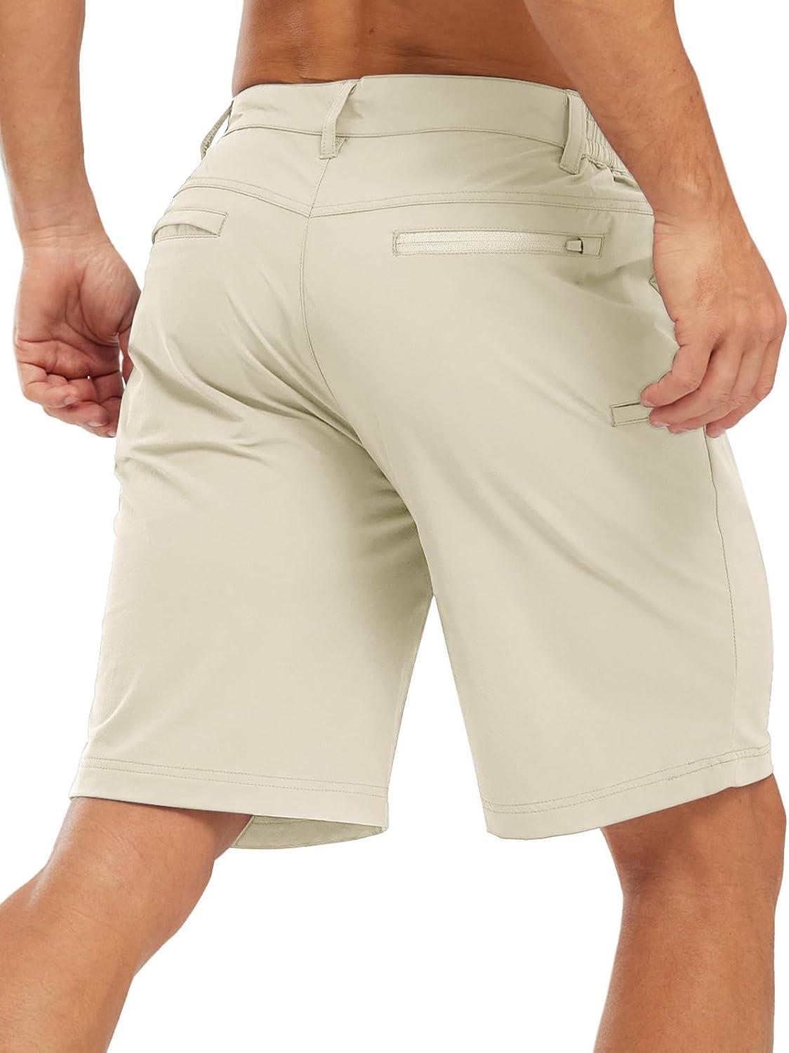 imageTBMPOY Mens Shorts Golf 9quot Casual Elastic Waist Quick Dry Flat Front Travel Shorts with 5 PocketsLight Khaki
