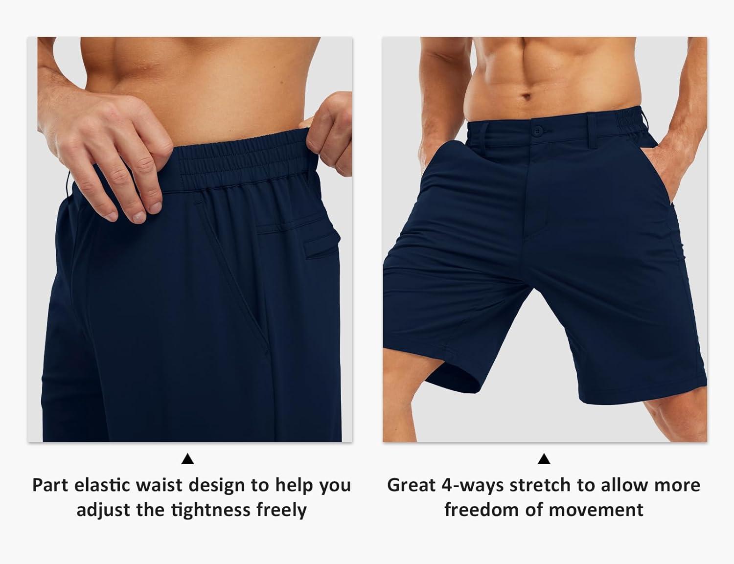 imageTBMPOY Mens Shorts Golf 9quot Casual Elastic Waist Quick Dry Flat Front Travel Shorts with 5 PocketsNavy