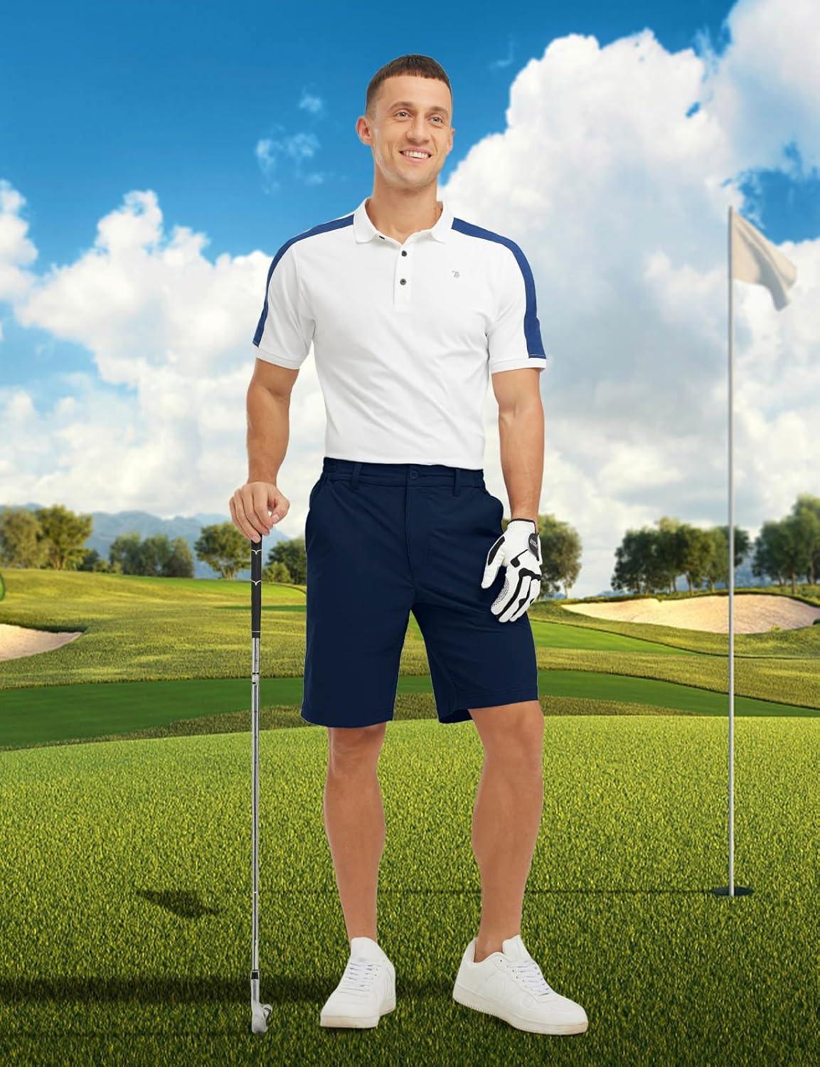 imageTBMPOY Mens Shorts Golf 9quot Casual Elastic Waist Quick Dry Flat Front Travel Shorts with 5 PocketsNavy