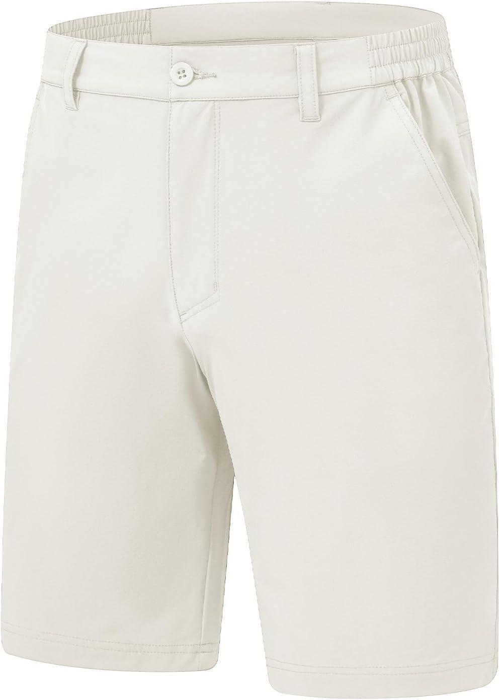 imageTBMPOY Mens Shorts Golf 9quot Casual Elastic Waist Quick Dry Flat Front Travel Shorts with 5 PocketsWhite