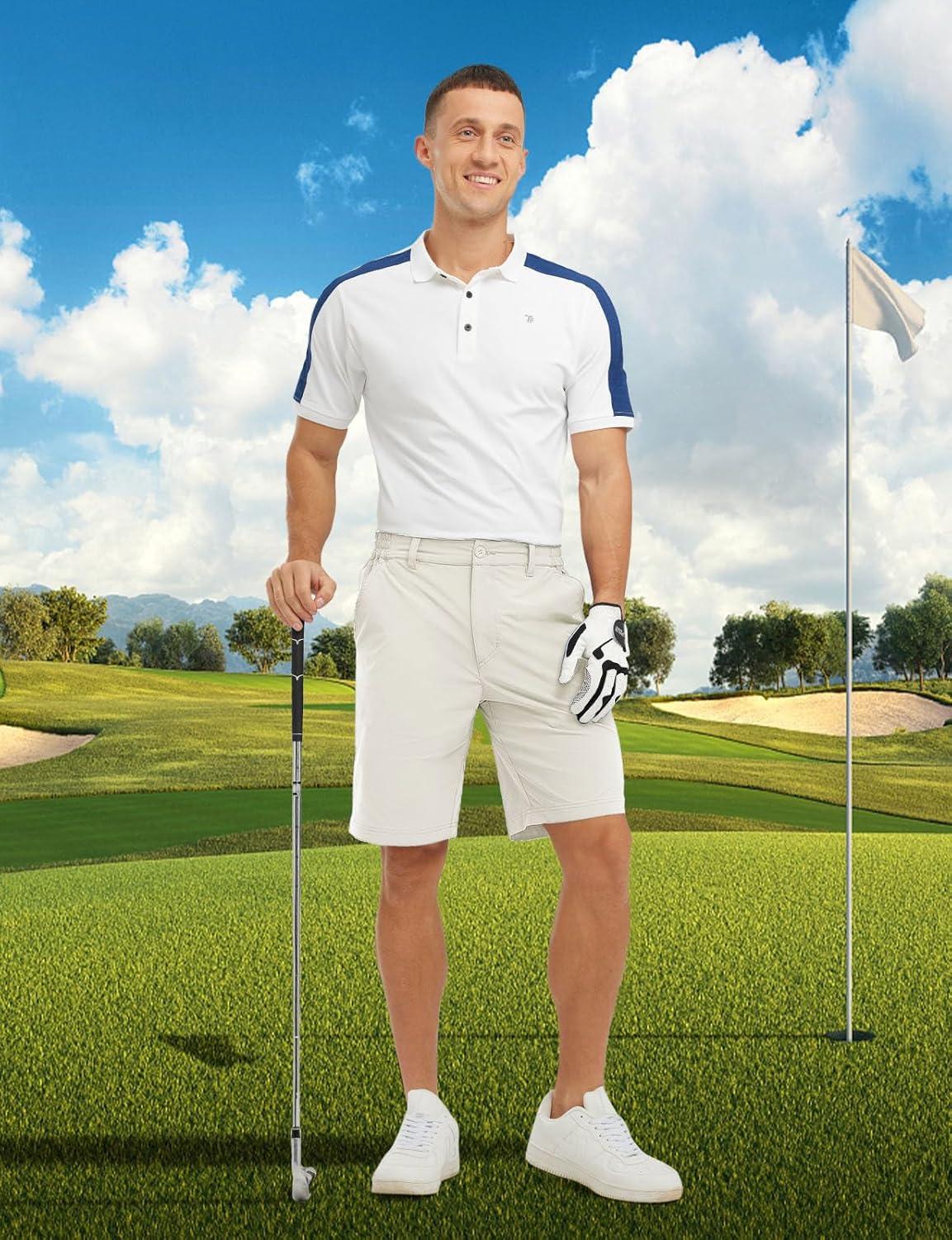 imageTBMPOY Mens Shorts Golf 9quot Casual Elastic Waist Quick Dry Flat Front Travel Shorts with 5 PocketsWhite