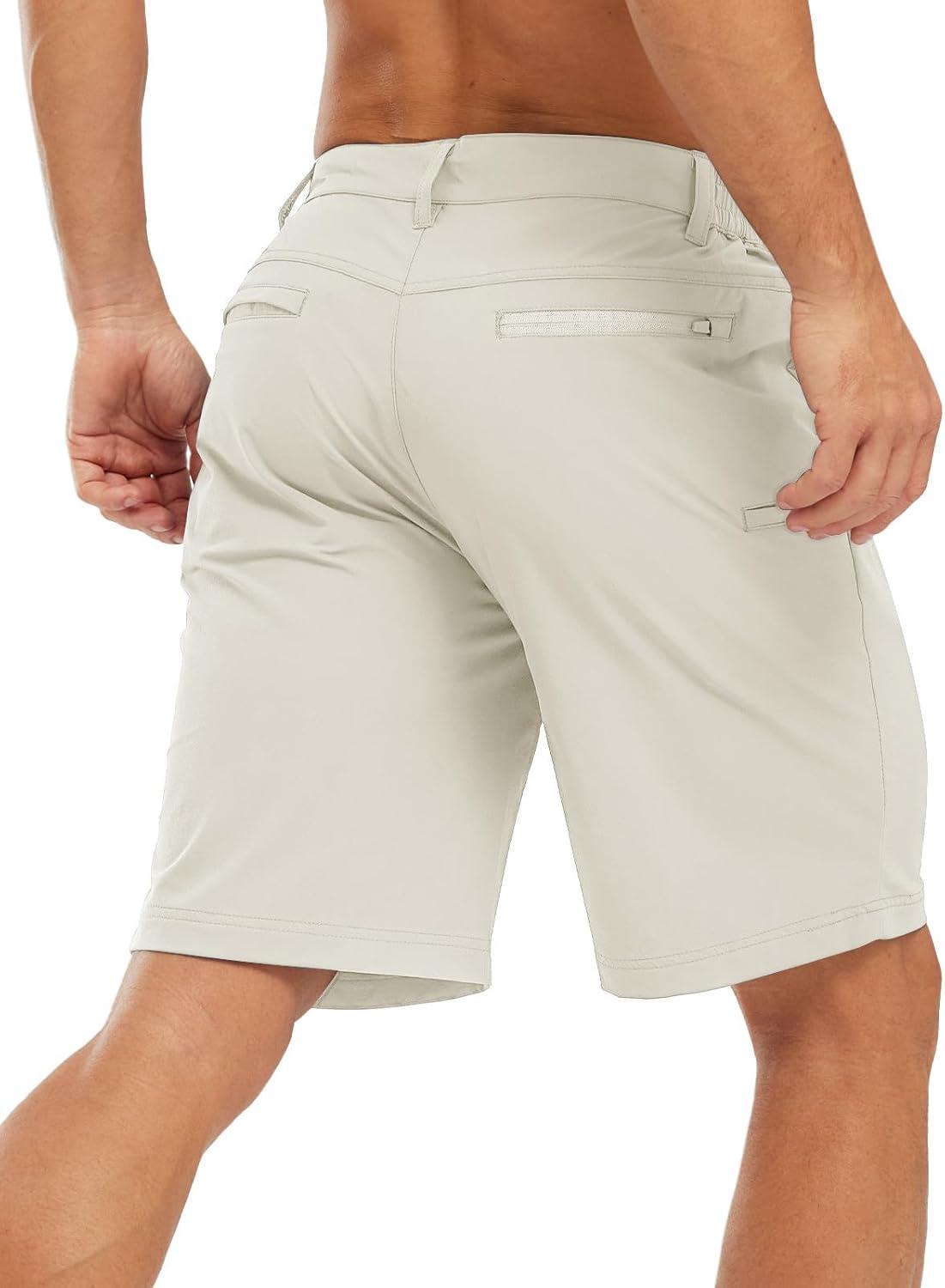 imageTBMPOY Mens Shorts Golf 9quot Casual Elastic Waist Quick Dry Flat Front Travel Shorts with 5 PocketsWhite