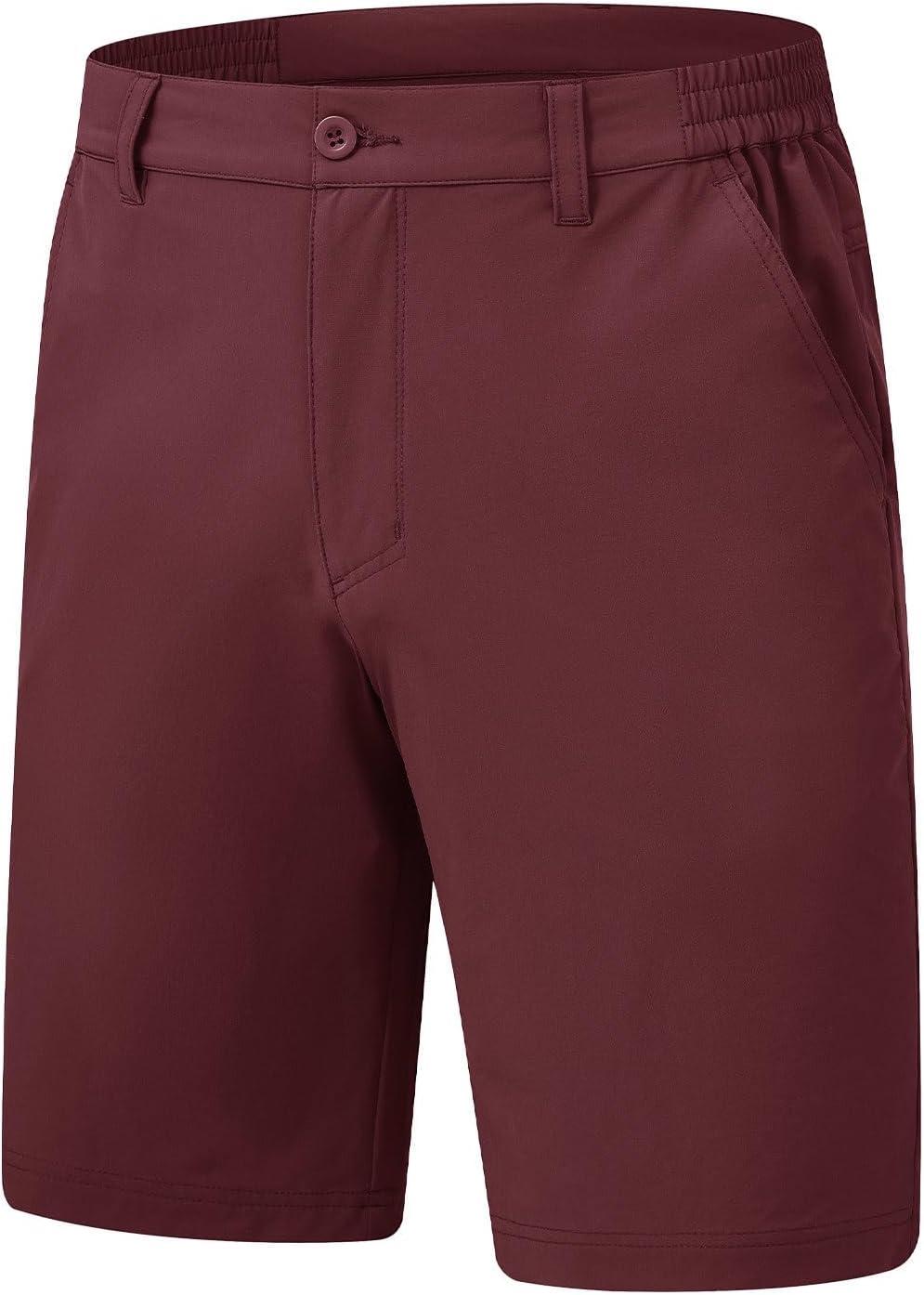 imageTBMPOY Mens Shorts Golf 9quot Casual Elastic Waist Quick Dry Flat Front Travel Shorts with 5 PocketsWine Red