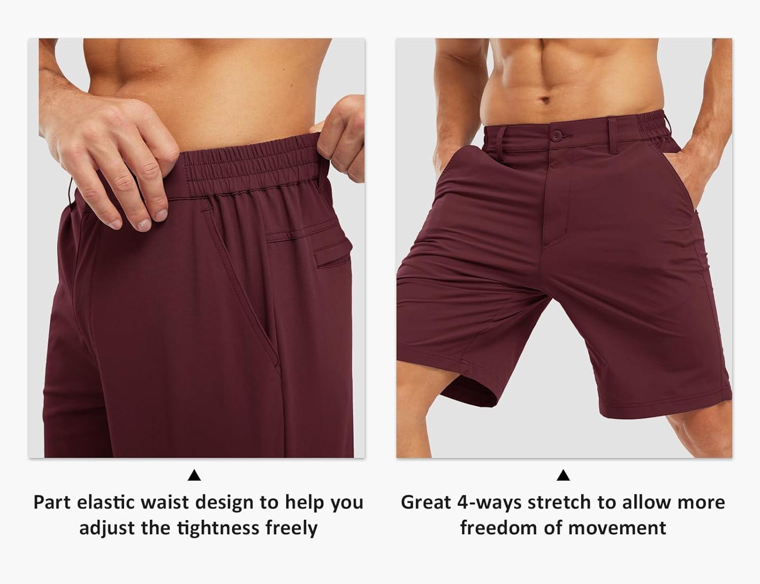 imageTBMPOY Mens Shorts Golf 9quot Casual Elastic Waist Quick Dry Flat Front Travel Shorts with 5 PocketsWine Red
