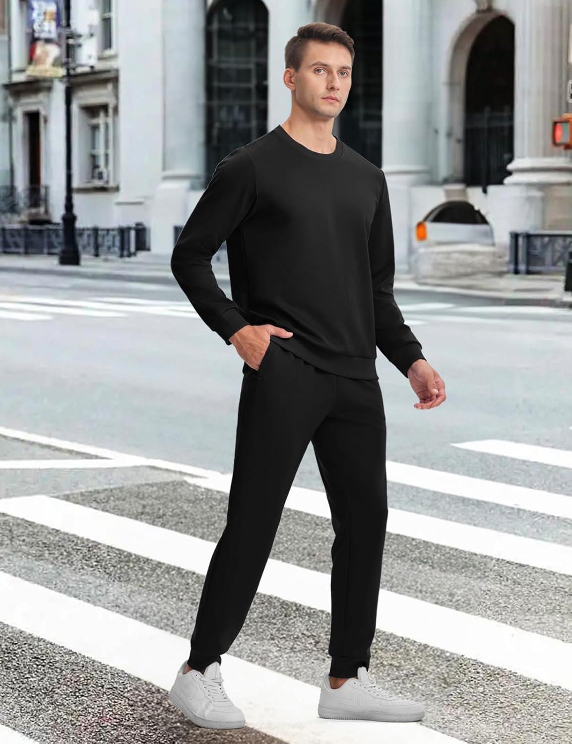 imageTBMPOY Mens Sweatsuits 2 Piece Set Tracksuits Jogging Outfits Long Sleeve Tops Jogger Pants Sweat Track Suits Casual AthleticBlack