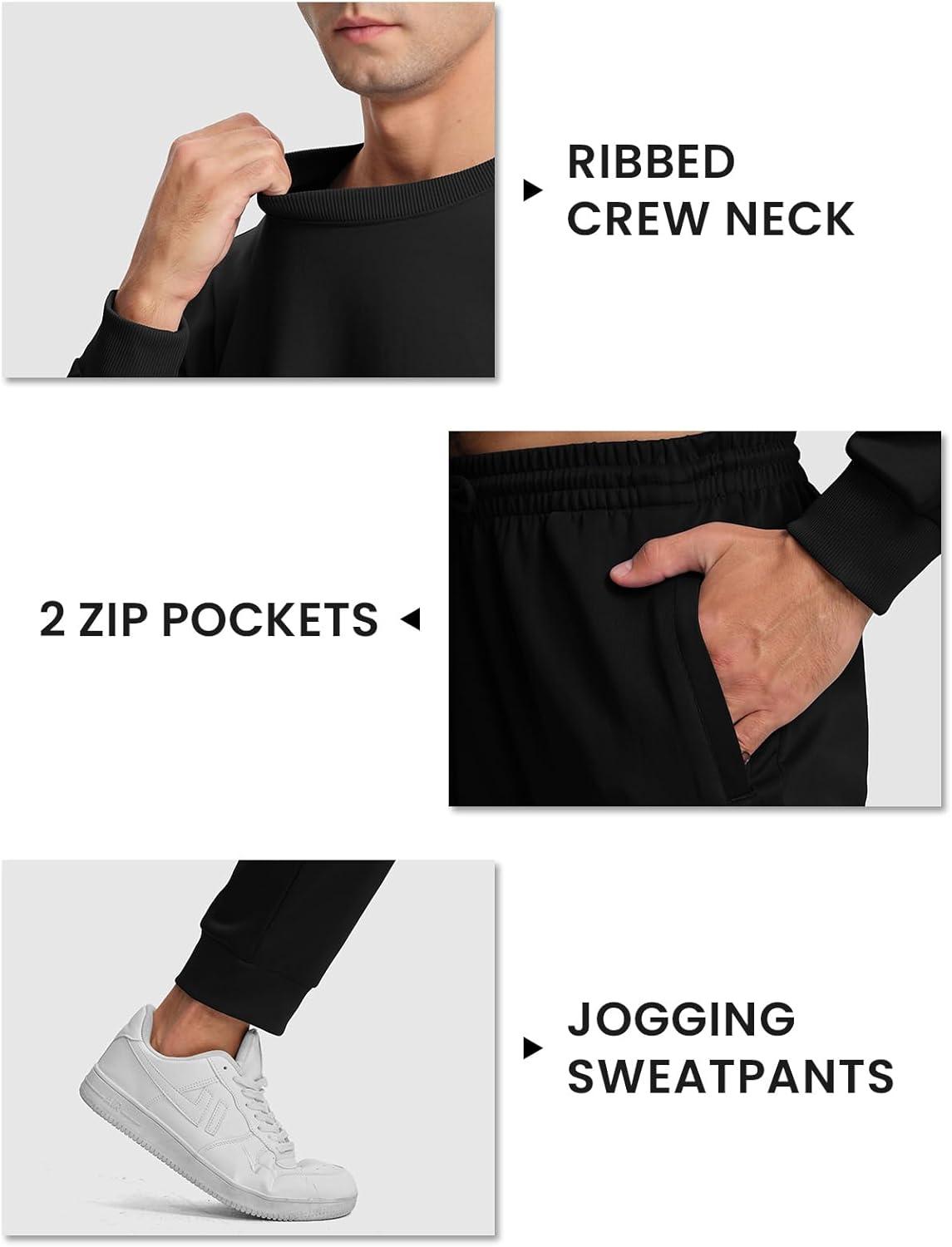 imageTBMPOY Mens Sweatsuits 2 Piece Set Tracksuits Jogging Outfits Long Sleeve Tops Jogger Pants Sweat Track Suits Casual AthleticBlack