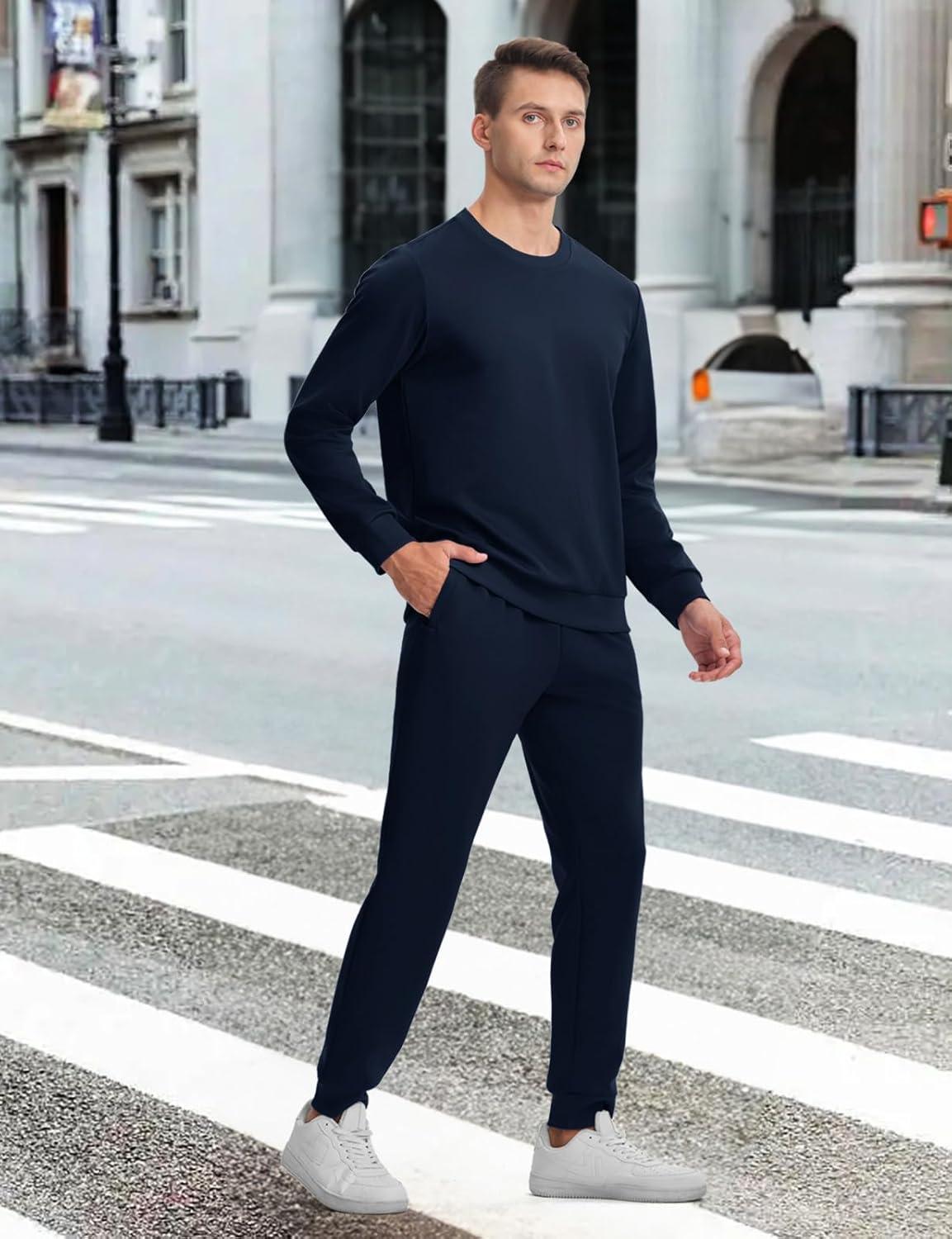 imageTBMPOY Mens Sweatsuits 2 Piece Set Tracksuits Jogging Outfits Long Sleeve Tops Jogger Pants Sweat Track Suits Casual AthleticDark Blue