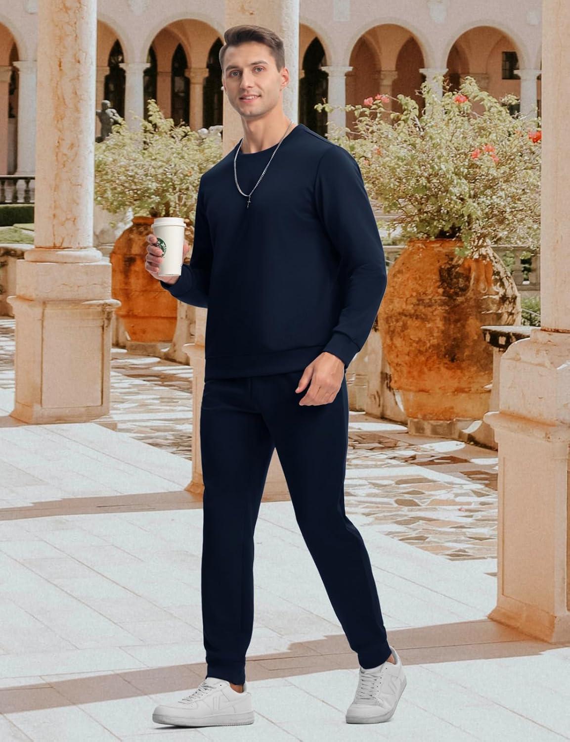 imageTBMPOY Mens Sweatsuits 2 Piece Set Tracksuits Jogging Outfits Long Sleeve Tops Jogger Pants Sweat Track Suits Casual AthleticDark Blue