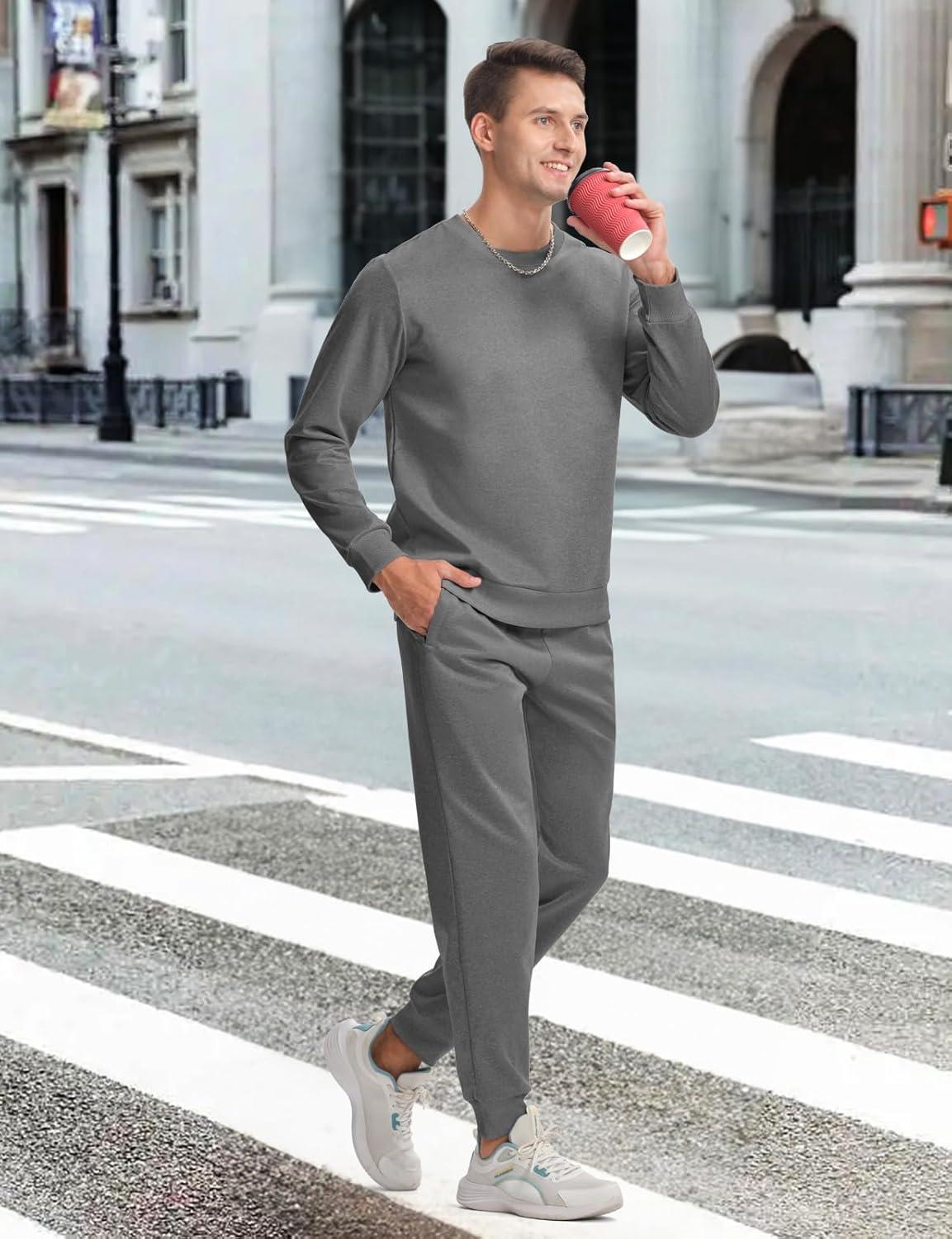 imageTBMPOY Mens Sweatsuits 2 Piece Set Tracksuits Jogging Outfits Long Sleeve Tops Jogger Pants Sweat Track Suits Casual AthleticDark Grey