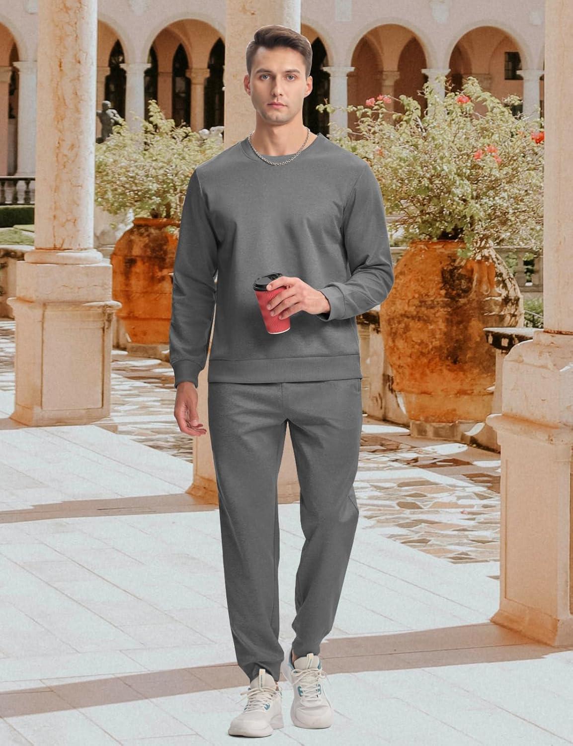 imageTBMPOY Mens Sweatsuits 2 Piece Set Tracksuits Jogging Outfits Long Sleeve Tops Jogger Pants Sweat Track Suits Casual AthleticDark Grey