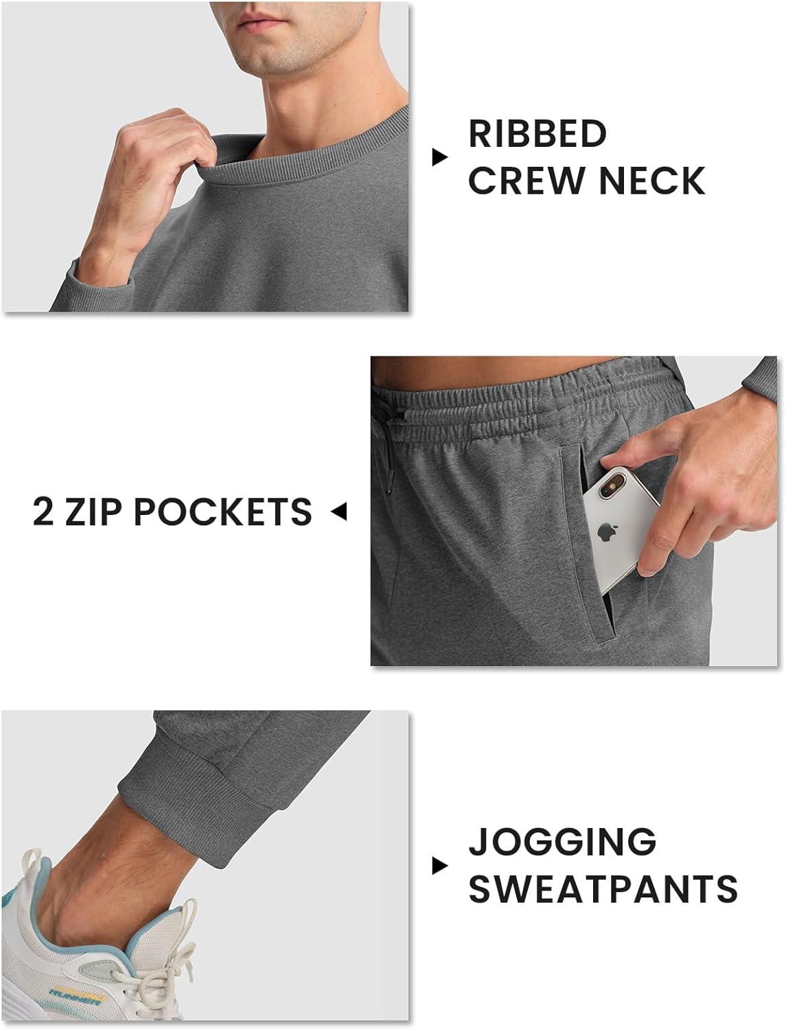 imageTBMPOY Mens Sweatsuits 2 Piece Set Tracksuits Jogging Outfits Long Sleeve Tops Jogger Pants Sweat Track Suits Casual AthleticDark Grey