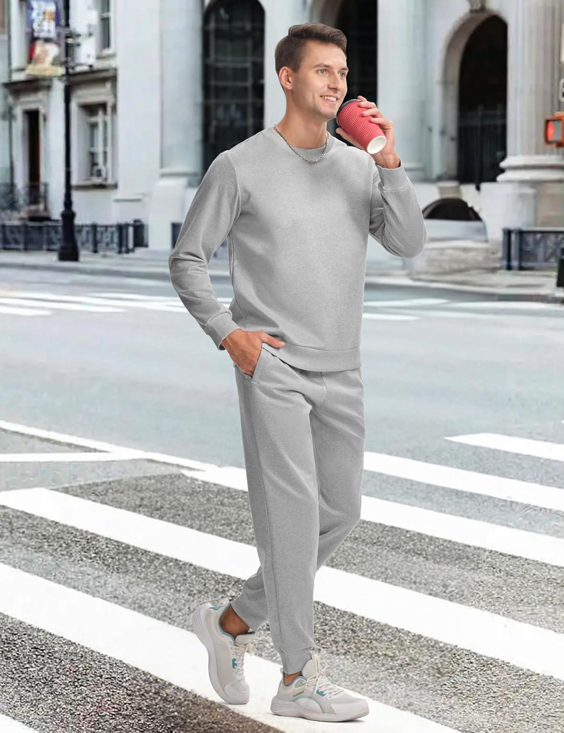imageTBMPOY Mens Sweatsuits 2 Piece Set Tracksuits Jogging Outfits Long Sleeve Tops Jogger Pants Sweat Track Suits Casual AthleticLight Grey