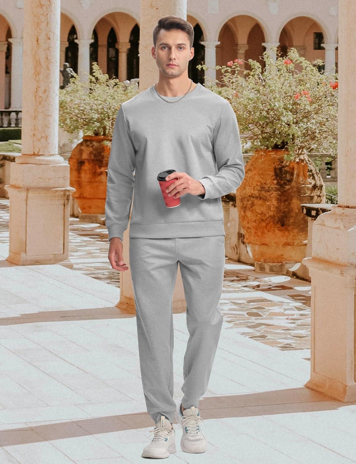 imageTBMPOY Mens Sweatsuits 2 Piece Set Tracksuits Jogging Outfits Long Sleeve Tops Jogger Pants Sweat Track Suits Casual AthleticLight Grey