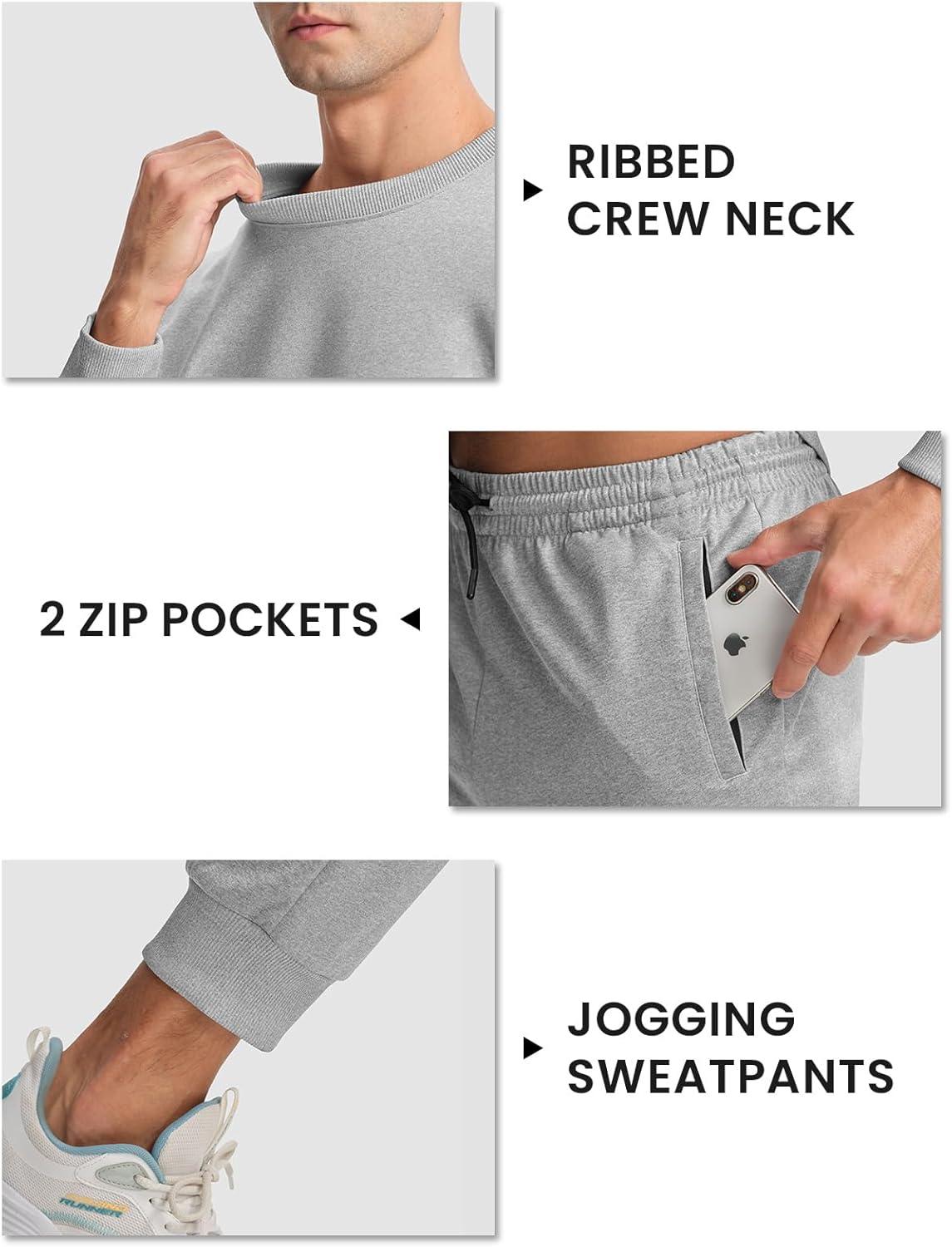 imageTBMPOY Mens Sweatsuits 2 Piece Set Tracksuits Jogging Outfits Long Sleeve Tops Jogger Pants Sweat Track Suits Casual AthleticLight Grey
