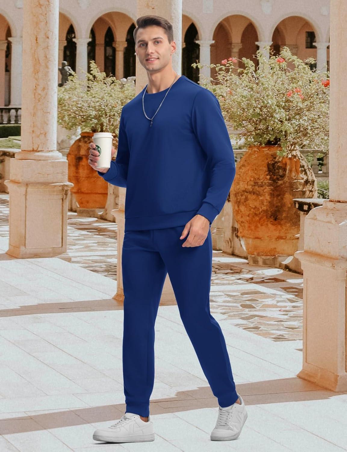 imageTBMPOY Mens Sweatsuits 2 Piece Set Tracksuits Jogging Outfits Long Sleeve Tops Jogger Pants Sweat Track Suits Casual AthleticRoyal Blue