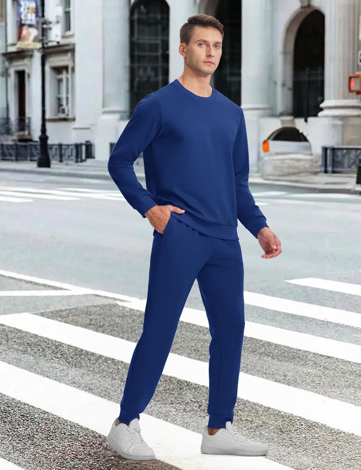 imageTBMPOY Mens Sweatsuits 2 Piece Set Tracksuits Jogging Outfits Long Sleeve Tops Jogger Pants Sweat Track Suits Casual AthleticRoyal Blue