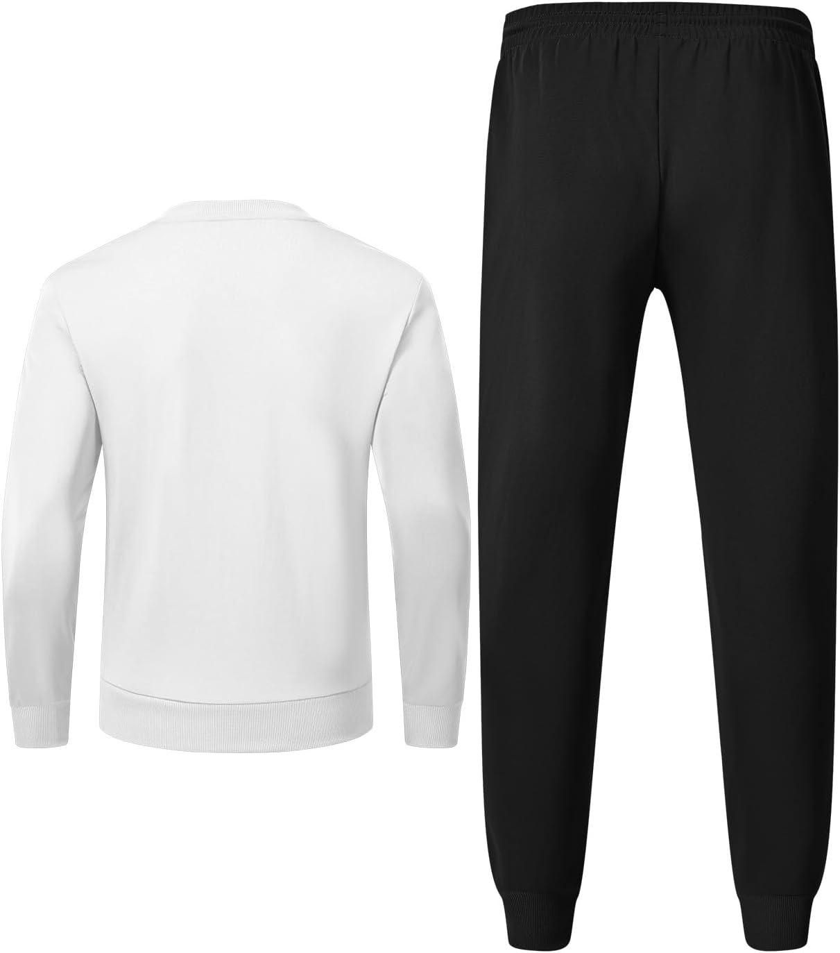 imageTBMPOY Mens Sweatsuits 2 Piece Set Tracksuits Jogging Outfits Long Sleeve Tops Jogger Pants Sweat Track Suits Casual AthleticWhite