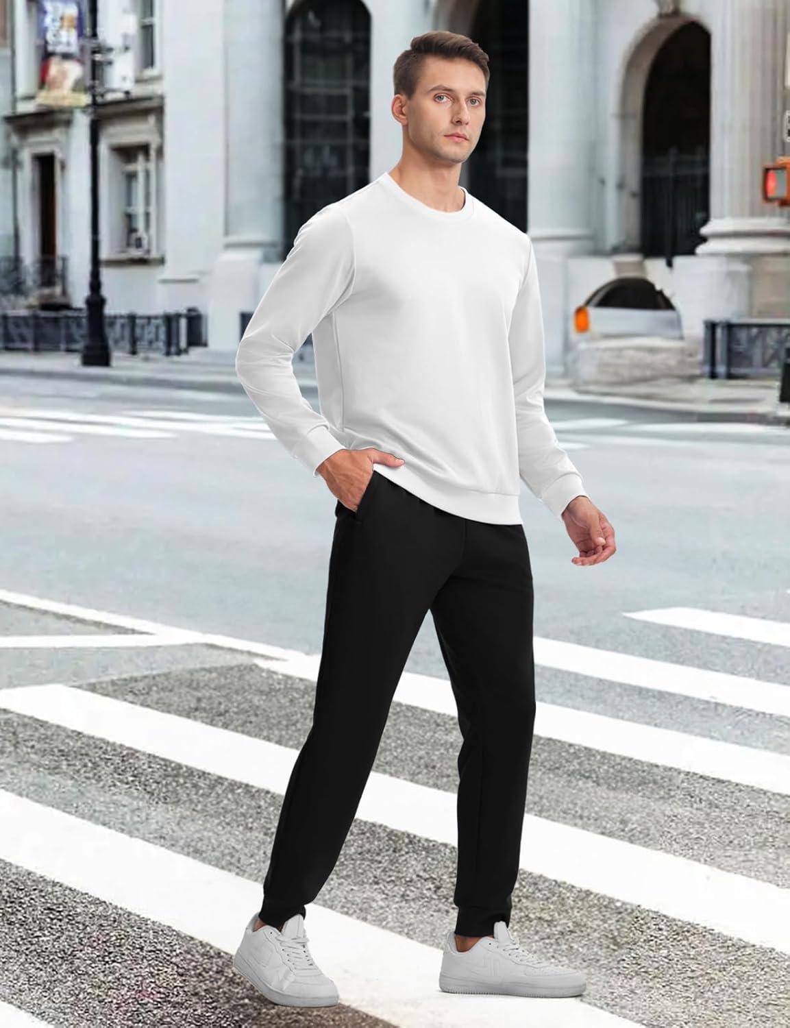 imageTBMPOY Mens Sweatsuits 2 Piece Set Tracksuits Jogging Outfits Long Sleeve Tops Jogger Pants Sweat Track Suits Casual AthleticWhite