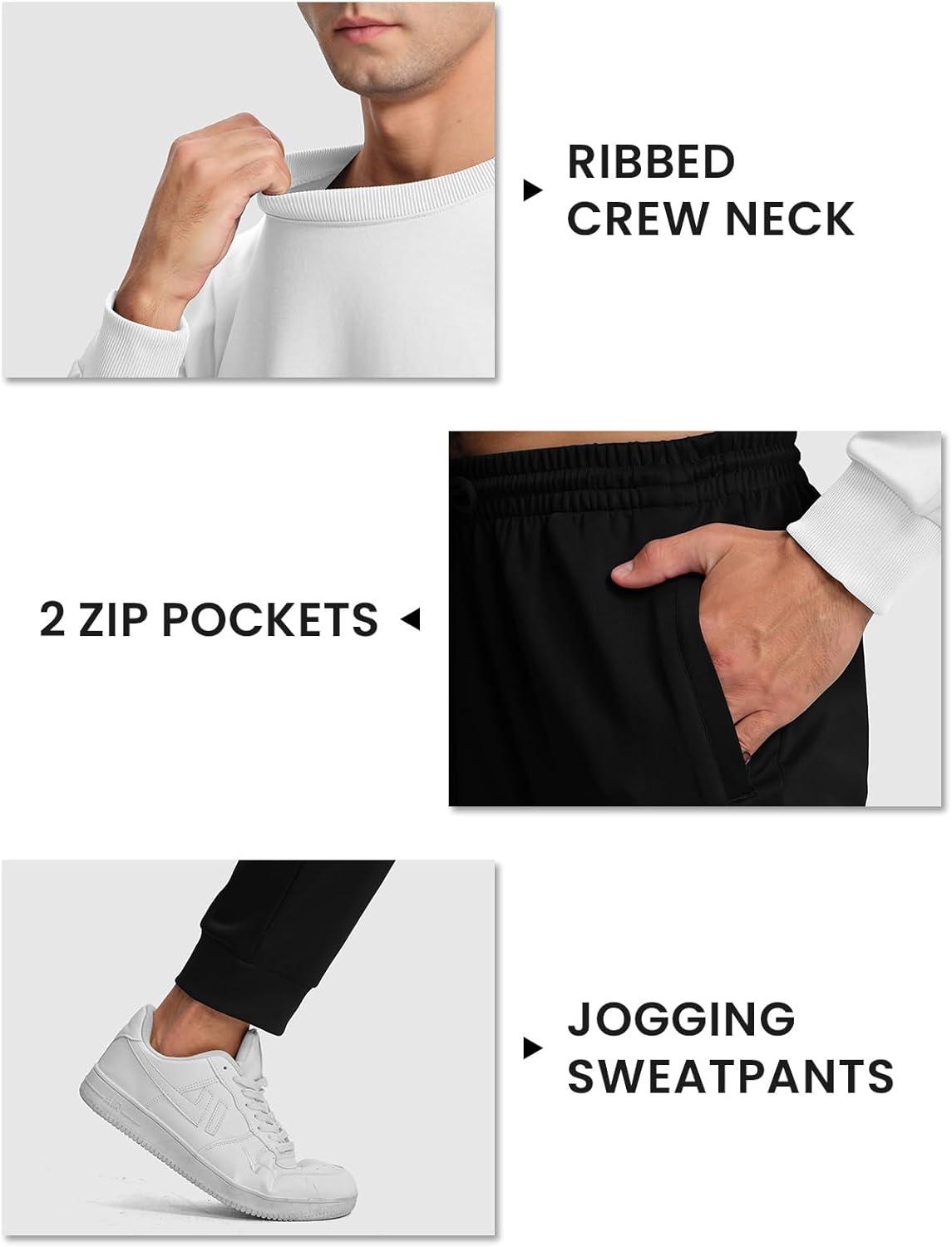 imageTBMPOY Mens Sweatsuits 2 Piece Set Tracksuits Jogging Outfits Long Sleeve Tops Jogger Pants Sweat Track Suits Casual AthleticWhite