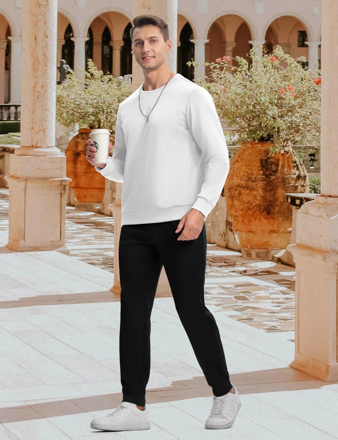 imageTBMPOY Mens Sweatsuits 2 Piece Set Tracksuits Jogging Outfits Long Sleeve Tops Jogger Pants Sweat Track Suits Casual AthleticWhite