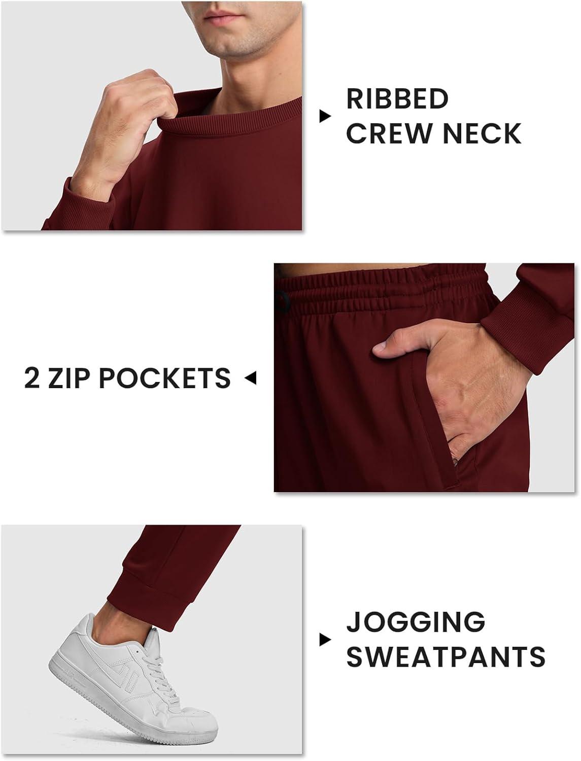 imageTBMPOY Mens Sweatsuits 2 Piece Set Tracksuits Jogging Outfits Long Sleeve Tops Jogger Pants Sweat Track Suits Casual AthleticWine Red