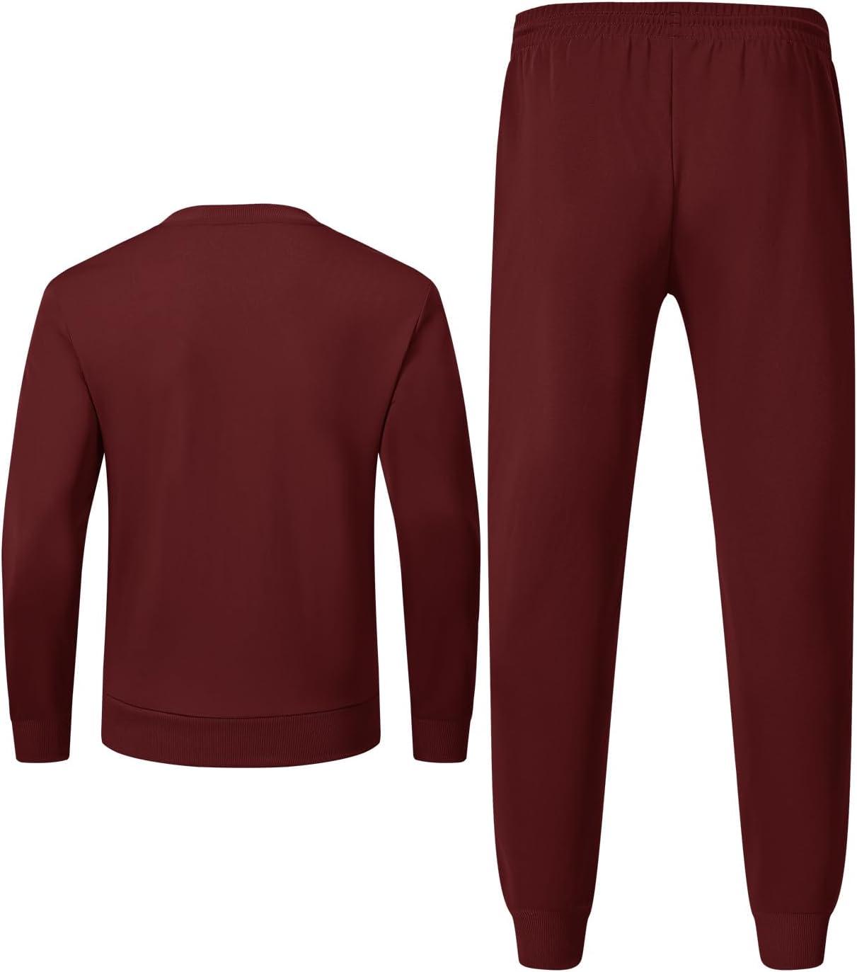 imageTBMPOY Mens Sweatsuits 2 Piece Set Tracksuits Jogging Outfits Long Sleeve Tops Jogger Pants Sweat Track Suits Casual AthleticWine Red