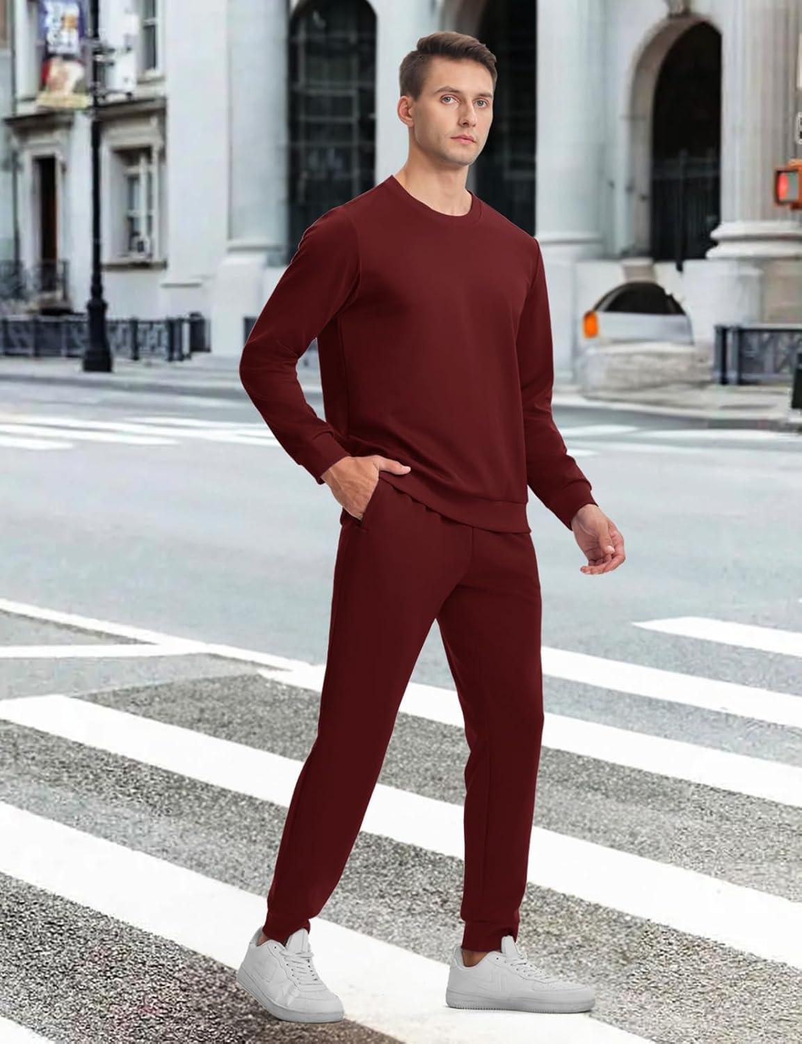 imageTBMPOY Mens Sweatsuits 2 Piece Set Tracksuits Jogging Outfits Long Sleeve Tops Jogger Pants Sweat Track Suits Casual AthleticWine Red