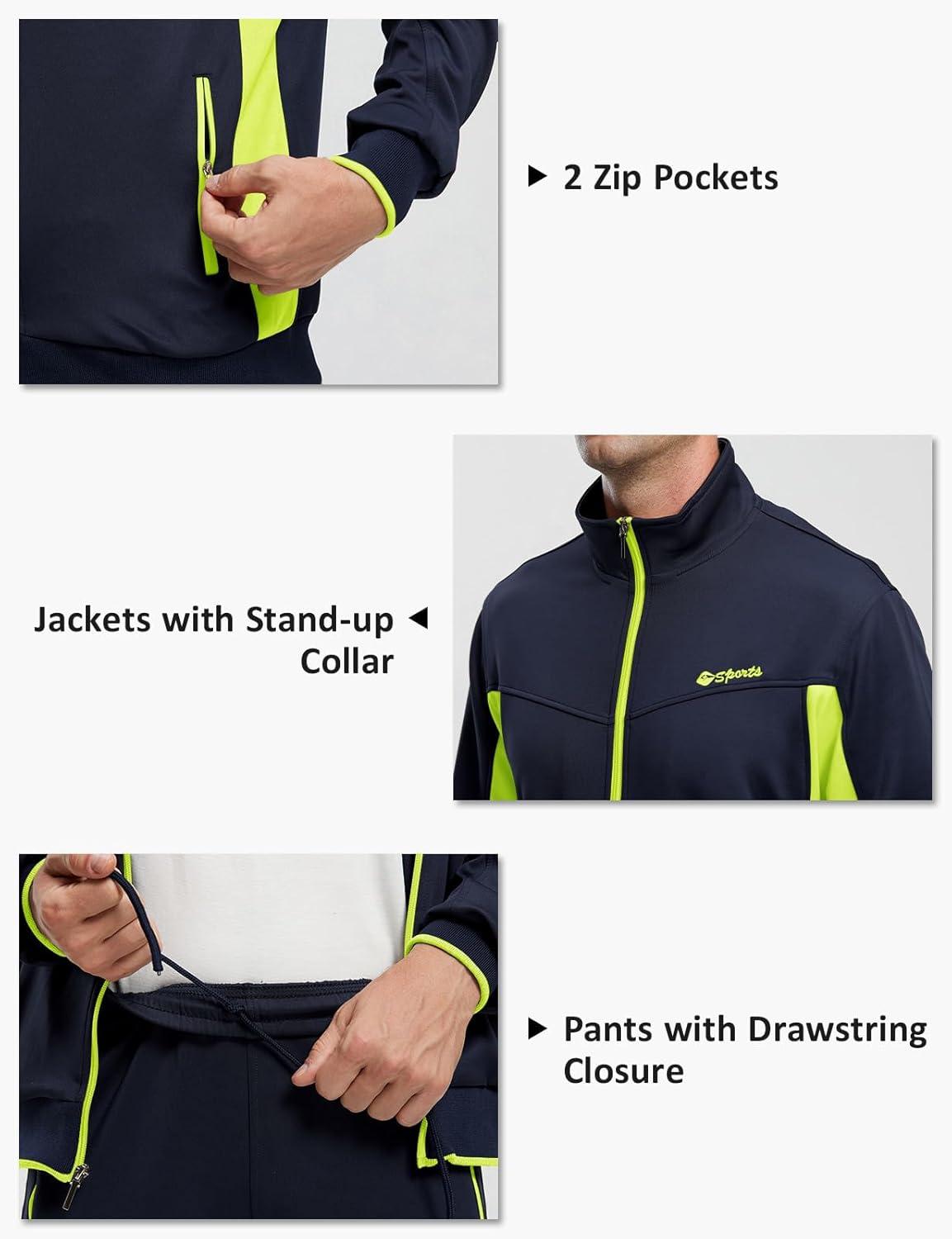imageTBMPOY Mens Tracksuits Sweatsuits for Men Sweat Track Suits 2 Piece Casual Athletic Jogging Warm Up Full Zip Sets01 Navyfluorescent Green