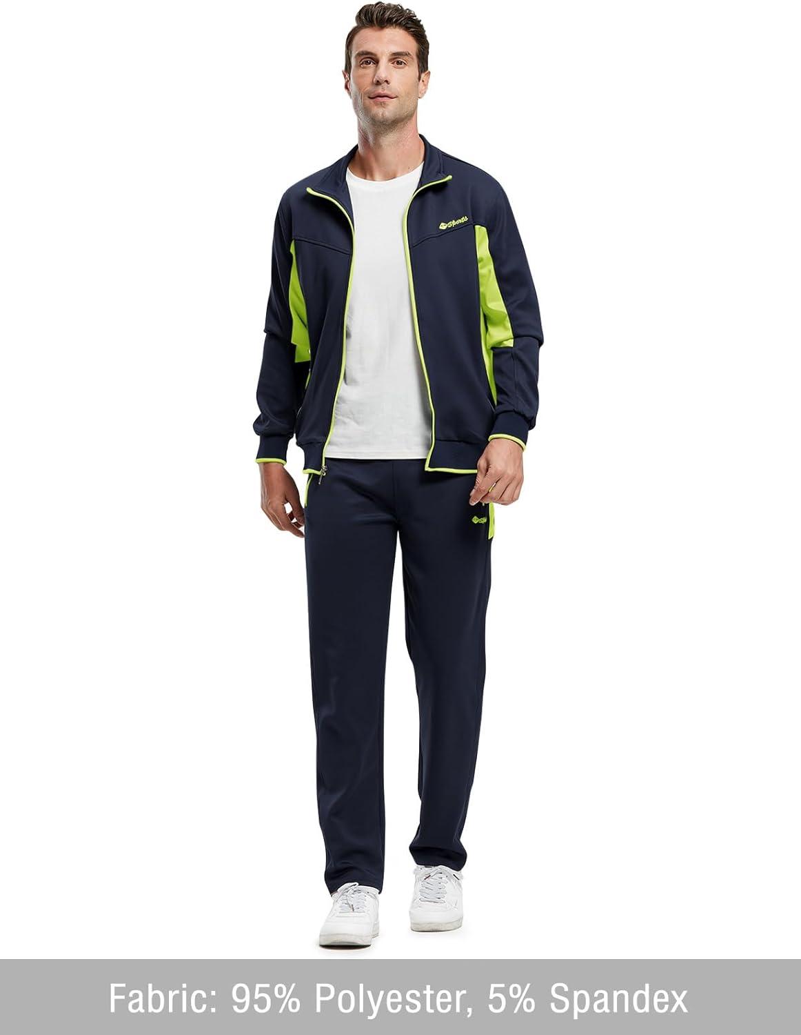 imageTBMPOY Mens Tracksuits Sweatsuits for Men Sweat Track Suits 2 Piece Casual Athletic Jogging Warm Up Full Zip Sets01 Navyfluorescent Green