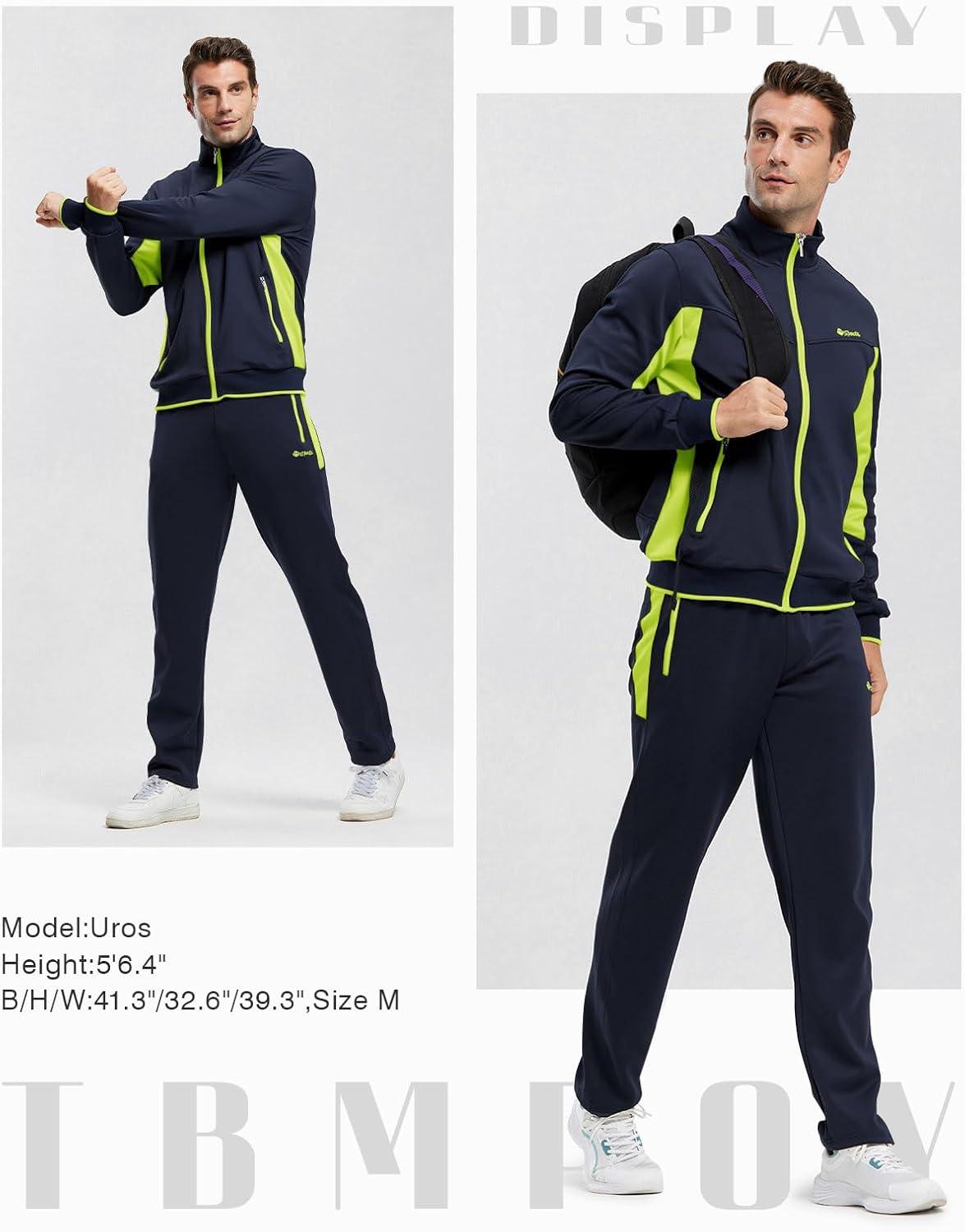 imageTBMPOY Mens Tracksuits Sweatsuits for Men Sweat Track Suits 2 Piece Casual Athletic Jogging Warm Up Full Zip Sets01 Navyfluorescent Green