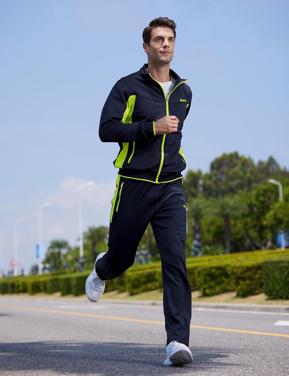 imageTBMPOY Mens Tracksuits Sweatsuits for Men Sweat Track Suits 2 Piece Casual Athletic Jogging Warm Up Full Zip Sets01 Navyfluorescent Green