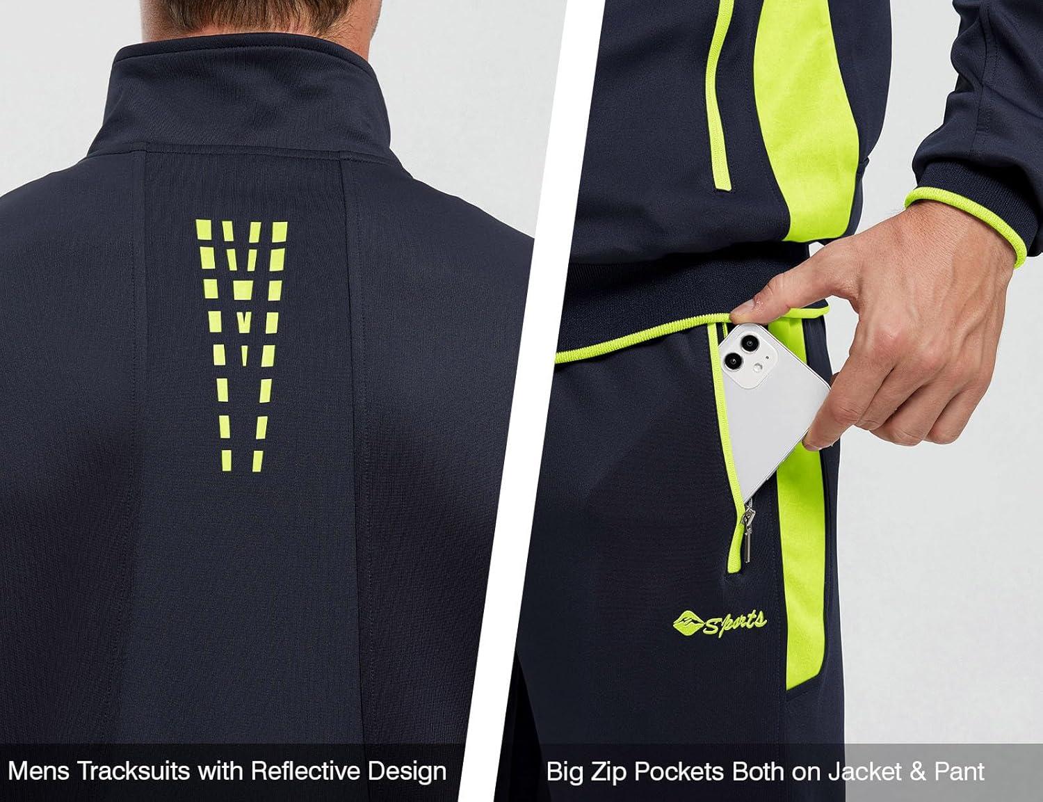 imageTBMPOY Mens Tracksuits Sweatsuits for Men Sweat Track Suits 2 Piece Casual Athletic Jogging Warm Up Full Zip Sets01 Navyfluorescent Green
