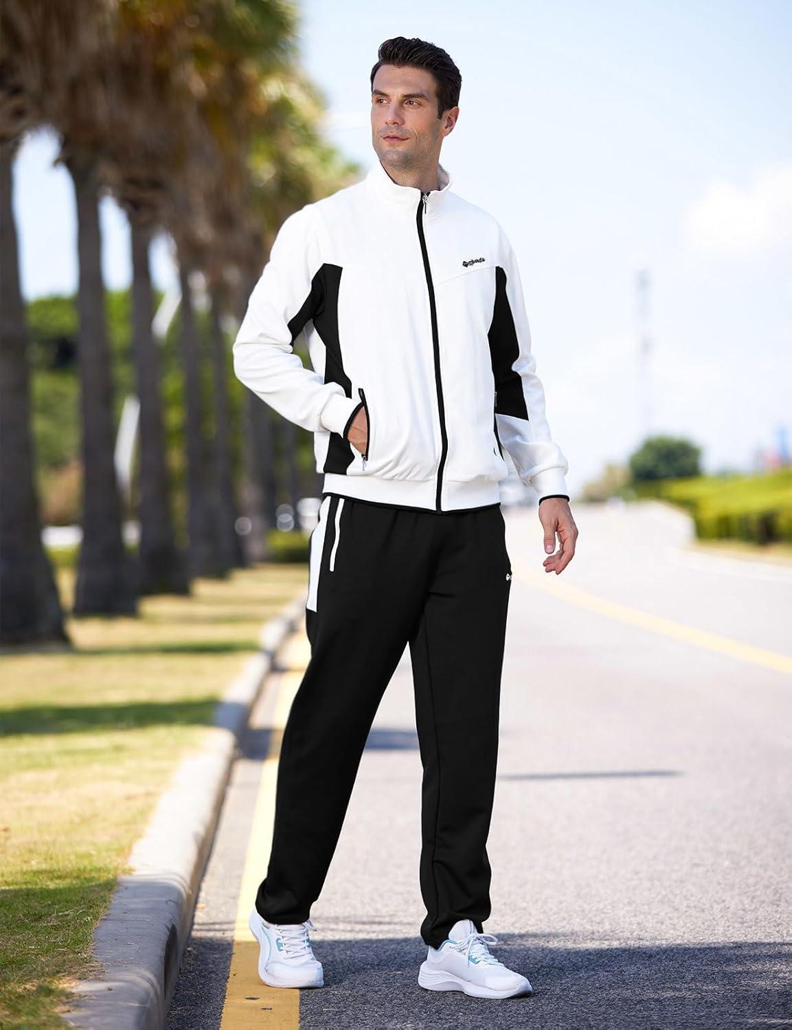 imageTBMPOY Mens Tracksuits Sweatsuits for Men Sweat Track Suits 2 Piece Casual Athletic Jogging Warm Up Full Zip Sets03 Whiteblack