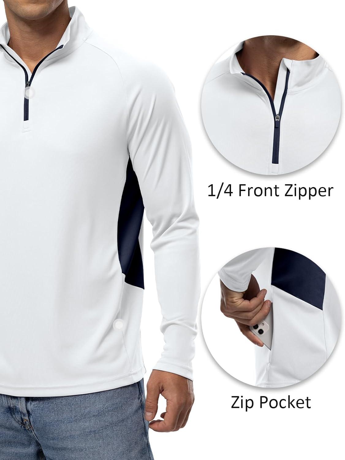 imageTBMPOY Mens UPF 50 Long Sleeve Shirts Pullover Sun Protection Rash Guard Fishing Golf Hiking Running 14 Zip T Shirt