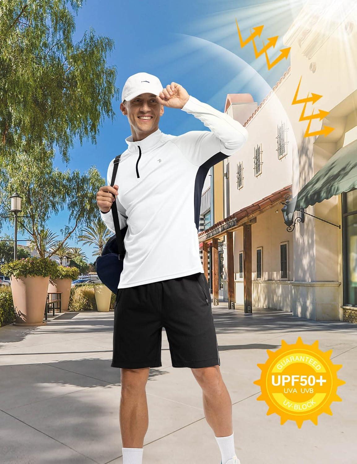 imageTBMPOY Mens UPF 50 Long Sleeve Shirts Pullover Sun Protection Rash Guard Fishing Golf Hiking Running 14 Zip T Shirt
