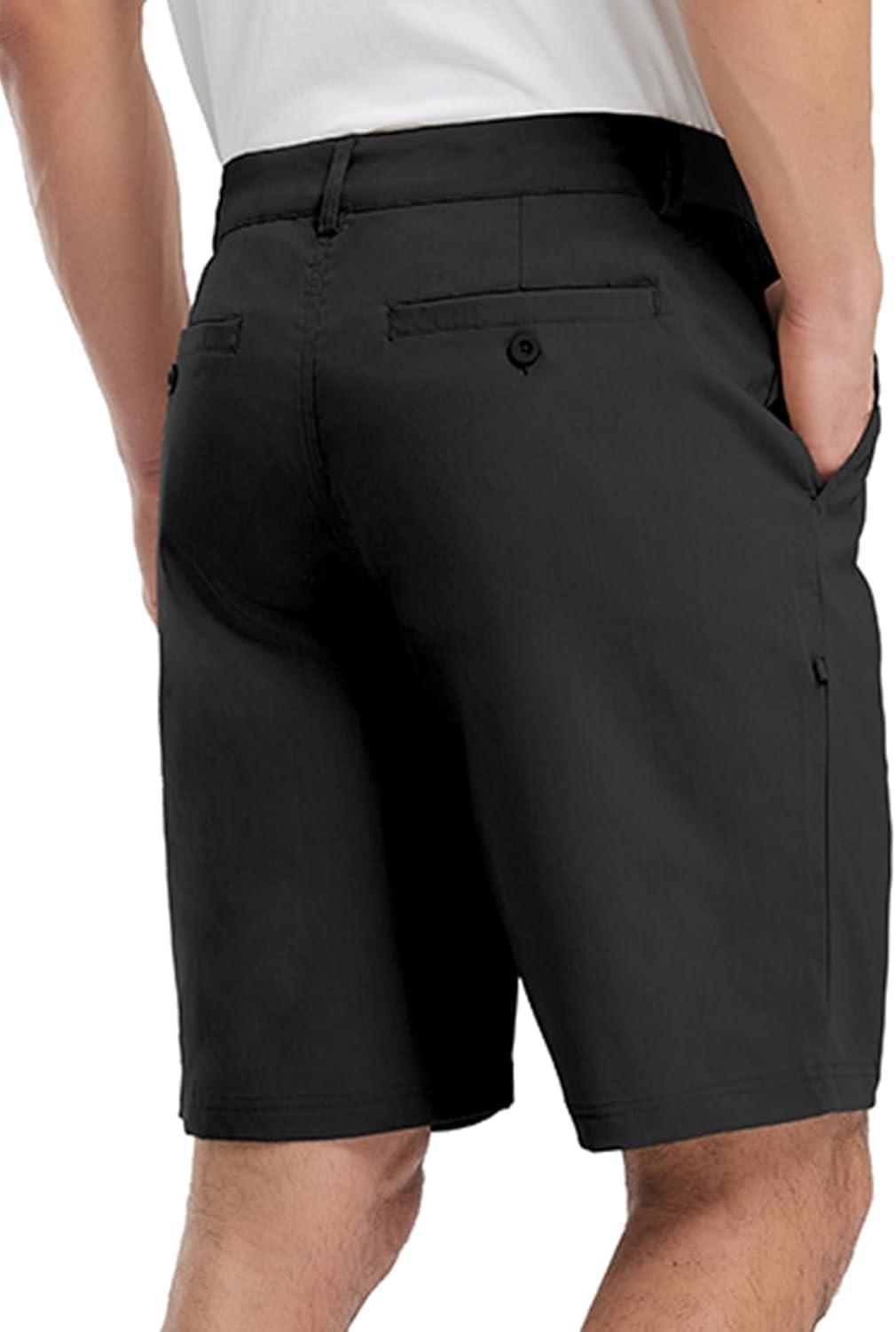 imageTBMPOY Mens Work Dress Shorts Golf Stretch Waistband Summer Pleated Casual Business Dressy Short for Men with PocketsBlack