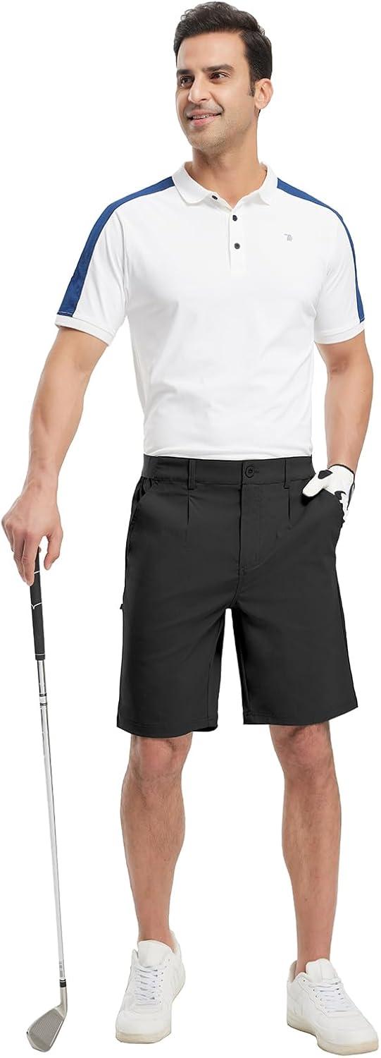 imageTBMPOY Mens Work Dress Shorts Golf Stretch Waistband Summer Pleated Casual Business Dressy Short for Men with PocketsBlack