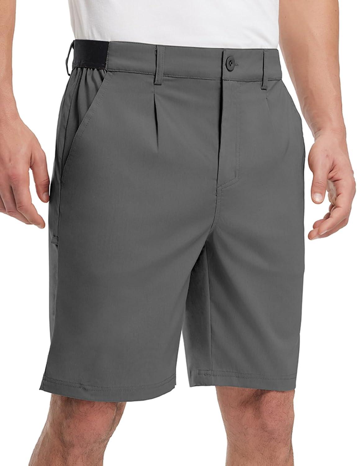 imageTBMPOY Mens Work Dress Shorts Golf Stretch Waistband Summer Pleated Casual Business Dressy Short for Men with PocketsDark Grey